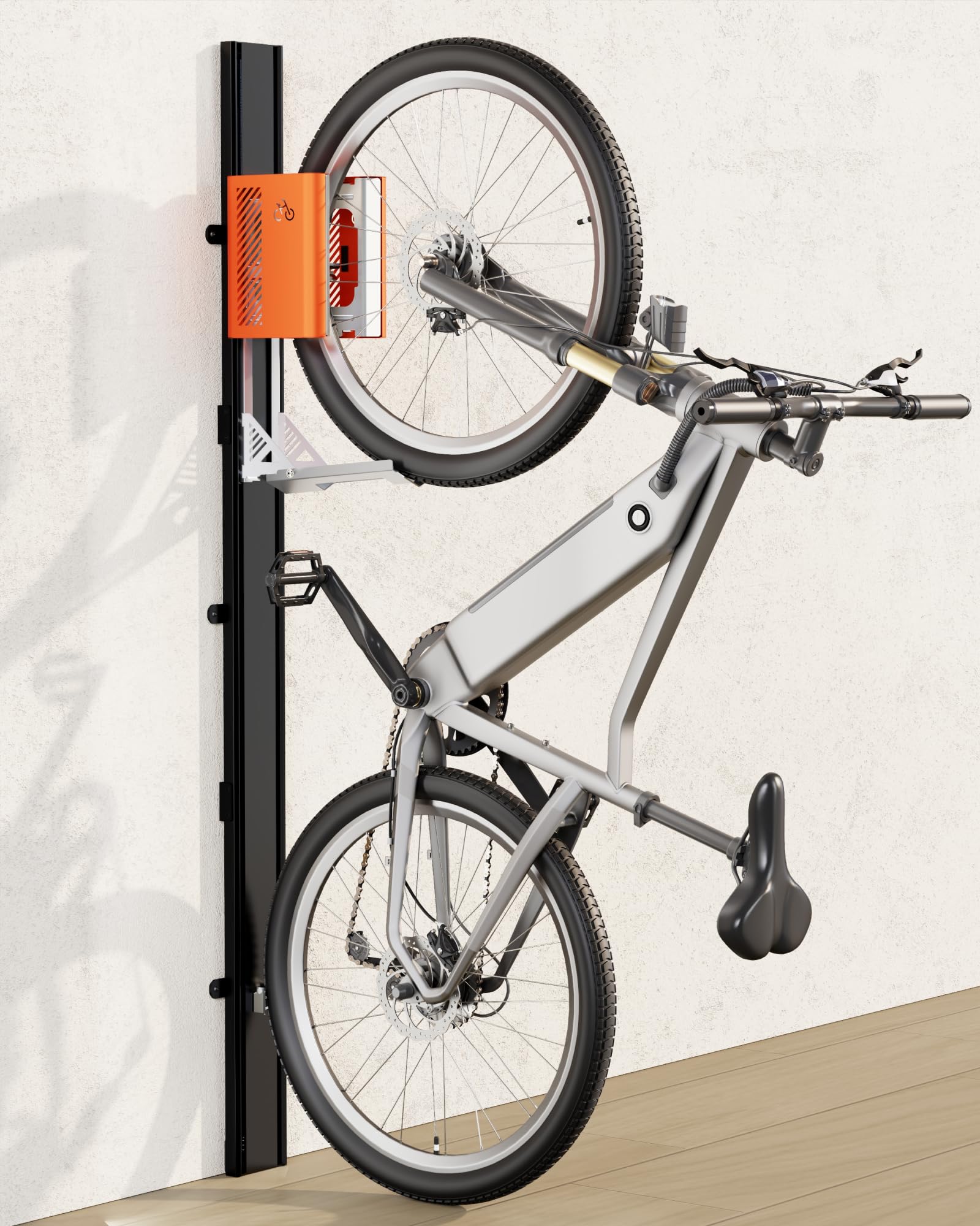 monTEK Automatyczny Uchwyt Rowerowy na Ścianę, Pionowy Wieszak Rowerowy do Opon 24-29 Cali, Udźwig do 32 kg, Oszczędność Miejsca w Garażu dla Rowerów Górskich, Szosowych i E-bike