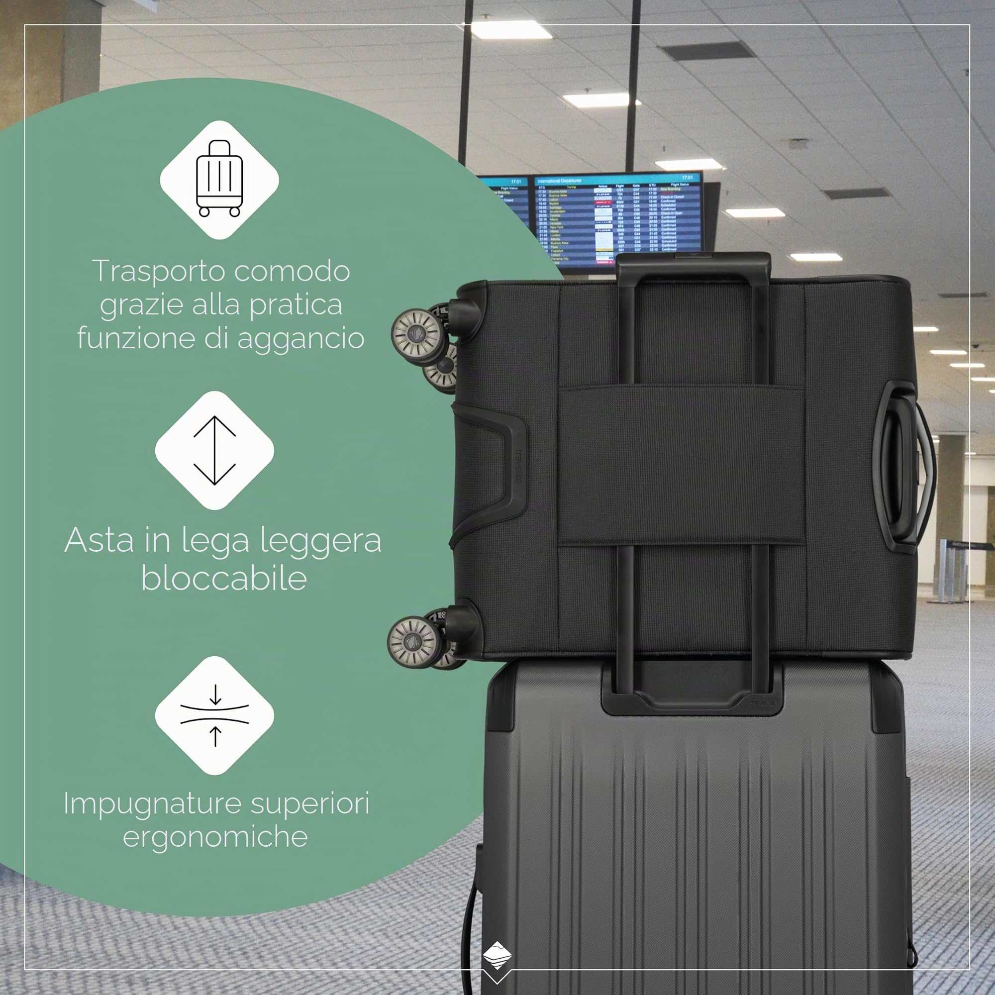 travelite valigia a mano con 4 rotelle per Condor + Ryanair, serratura a combinazione integrata, trolley morbido superleggero con funzione di aggancio, 55x40x20 cm, 37 l, 1,9 kg