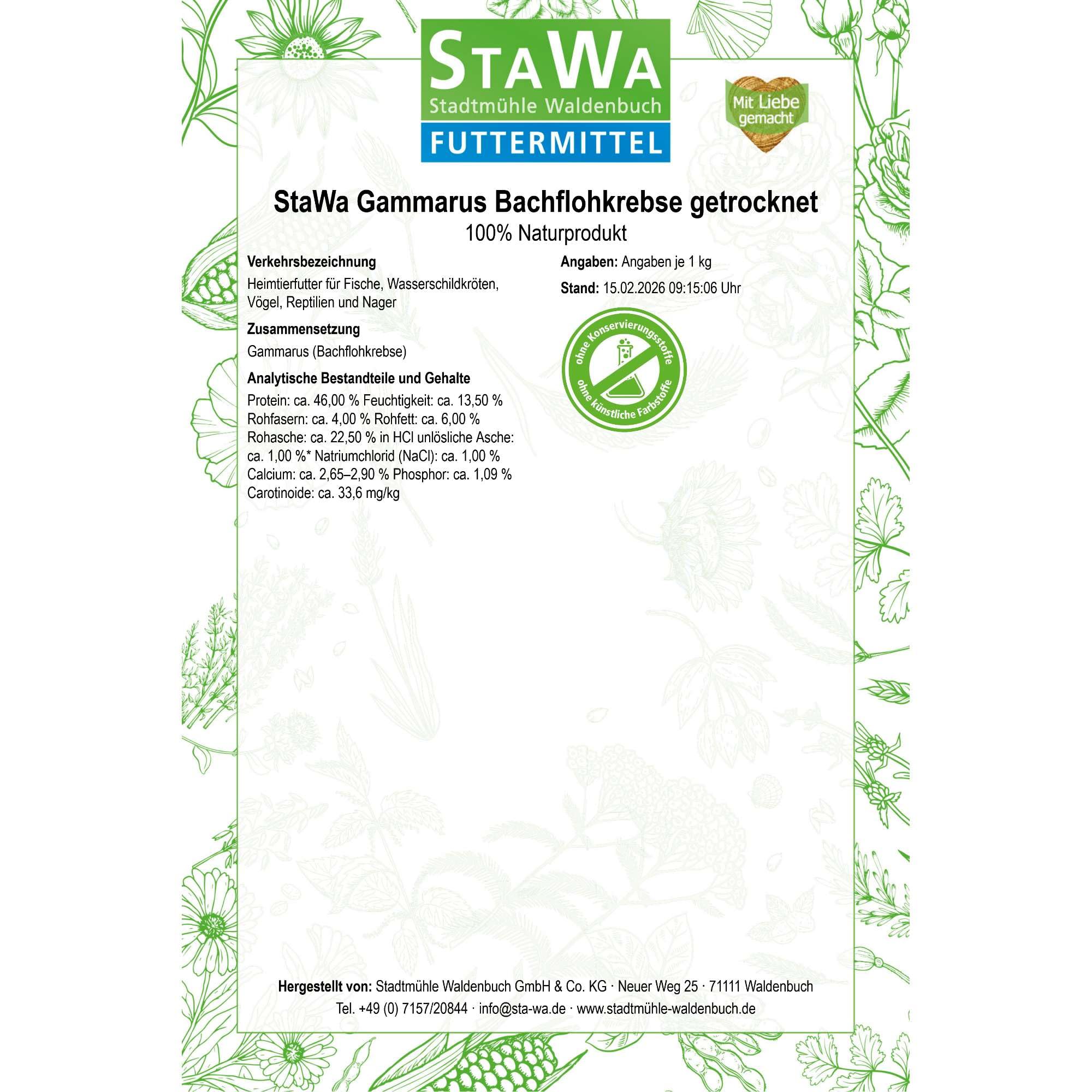 Gammarus Bachflohkrebse getrocknet, natürlicher Snack für Fische, Wasserschildkröten, Vögel, Reptilien und Nager, Zusatzfutter für Reptilien, Futter für Hühner und Wachteln, 5 kg