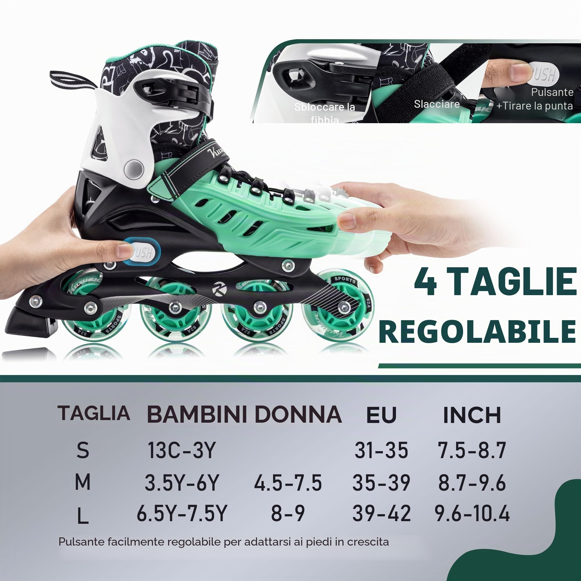 Kuxuan Skates Pattini in linea regolabili per bambini ragazze ragazzi