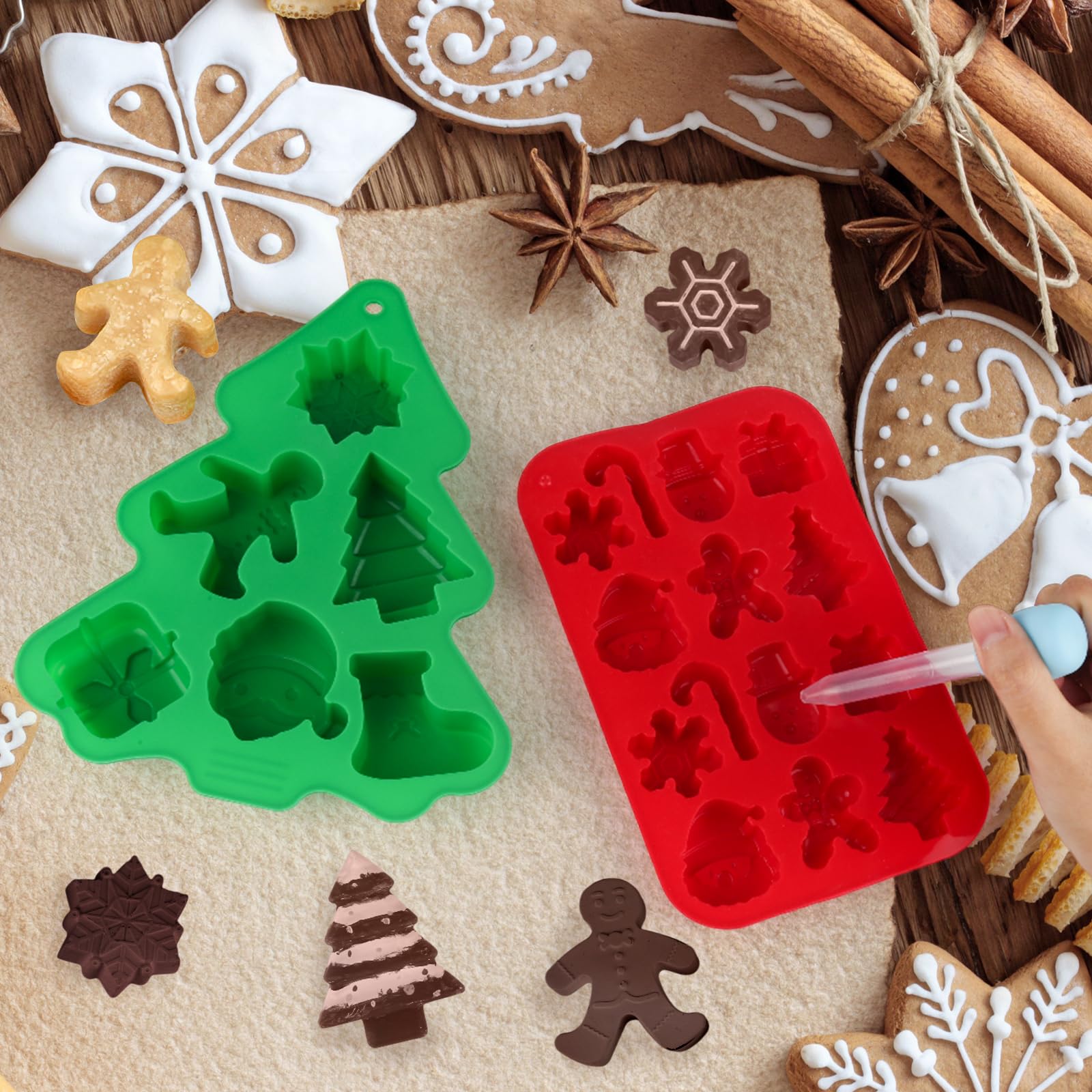 Pack of 2 Silicone Mould Christmas Baking (with Dropper, Snack Bag and Ties) - Image 2