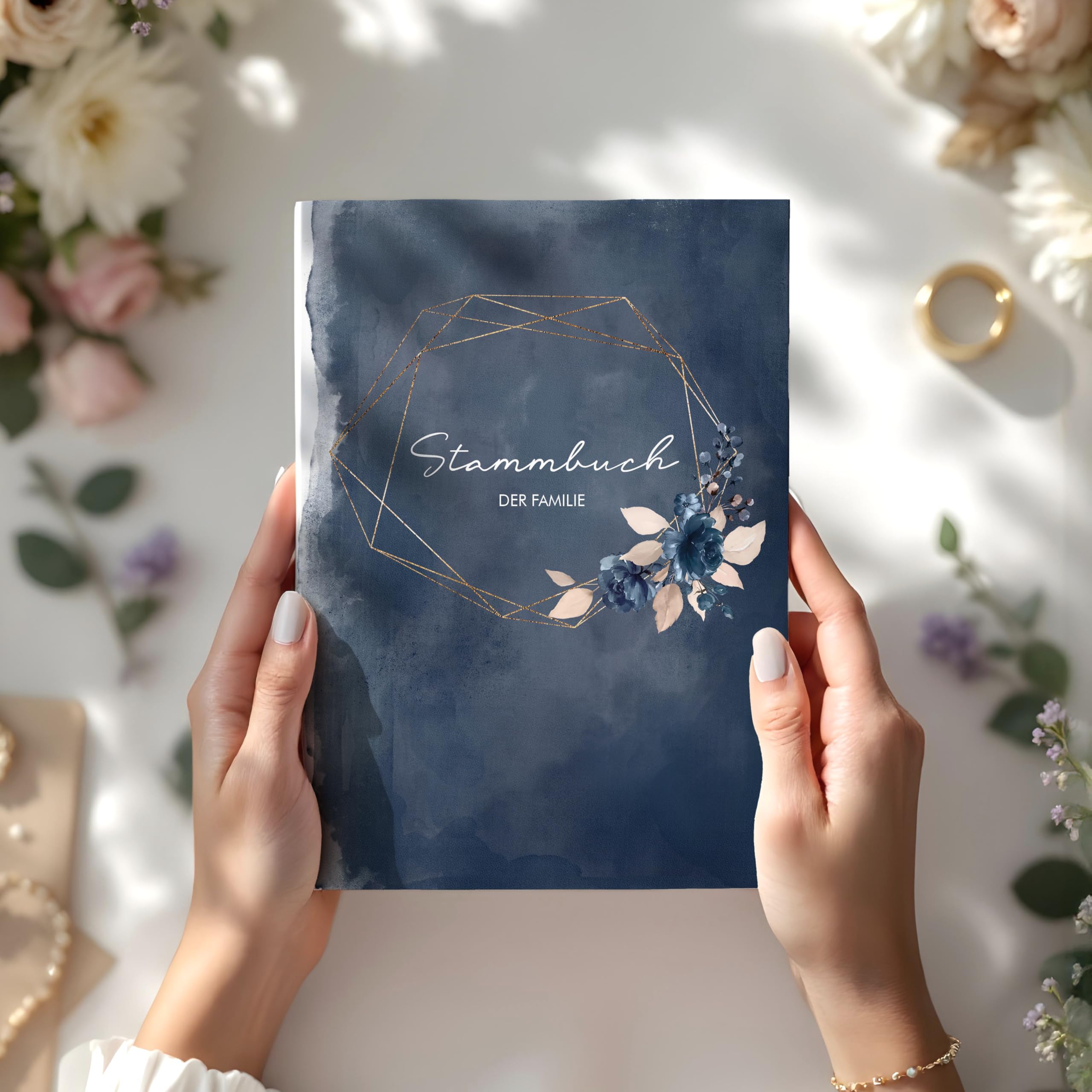 Stammbuch zur Hochzeit Standesamt - Stammbuch der Familie - Familienstammbuch inkl. Einleger - Watercolor Breeze Blau - 16x21 cm
