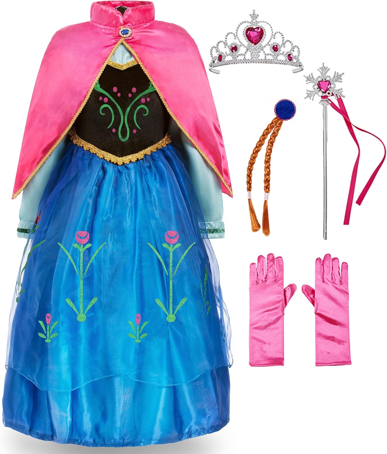 Funna Princess Costume for Toddler Girls Fancy Dress Party with Accessories Blue 4T(3-4 yrs)