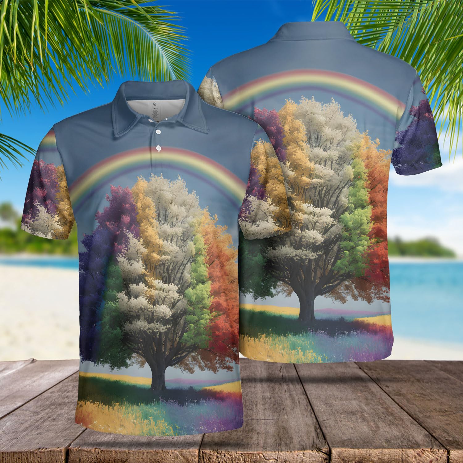 Rainbow Tree Polo Shirts for Men - LGBT Short Sleeve Regular Fit Polo Shirts for Men Women Series 51 Size XL