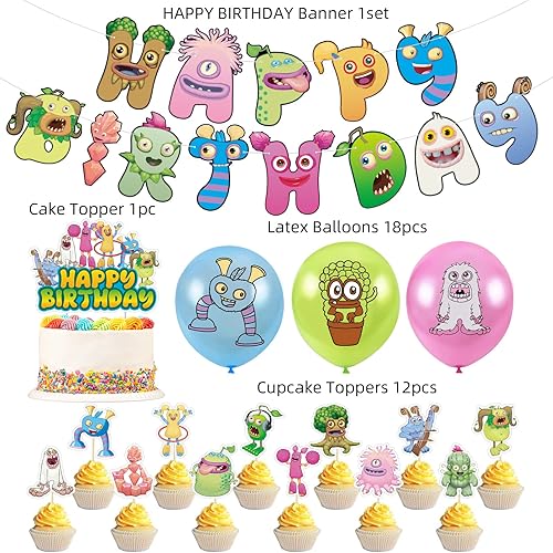 Miniatura 2 de Decoraciones de fiesta de cumpleaños de monstruos cantantes, suministros de fiesta de monstruos, pancartas para fiestas, globos para decoración de