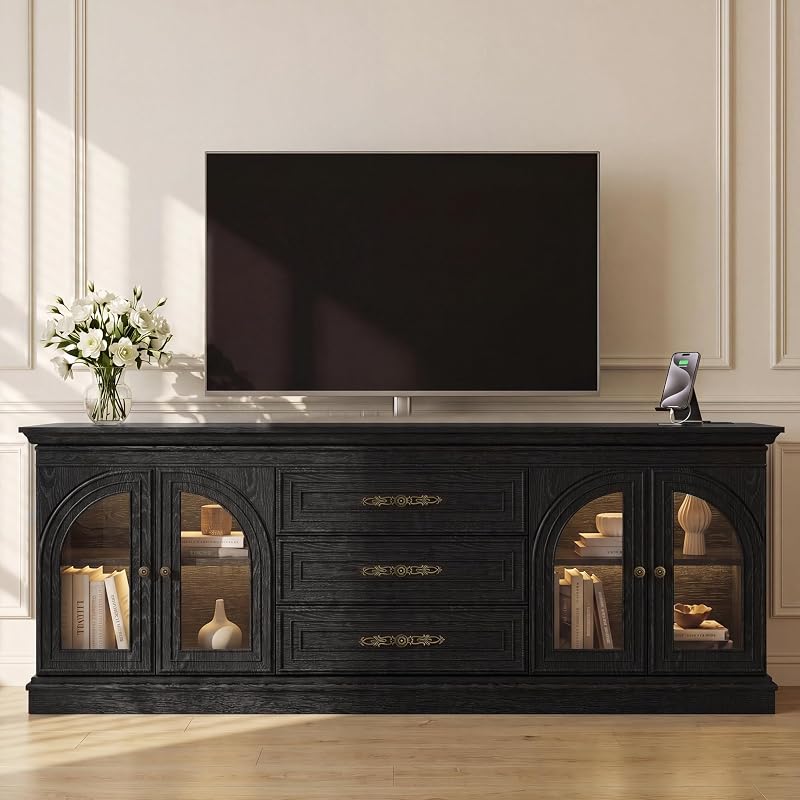 YESHOMY Farmhouse LED TV Stand for 70 Inch TV with Power Outlet,Matte Black image 6