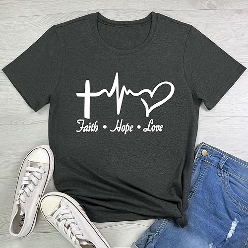 Miniatura 2 de MAXTREE - Camisetas con gráfico de fe, esperanza y amor para mujer, lindas camisetas