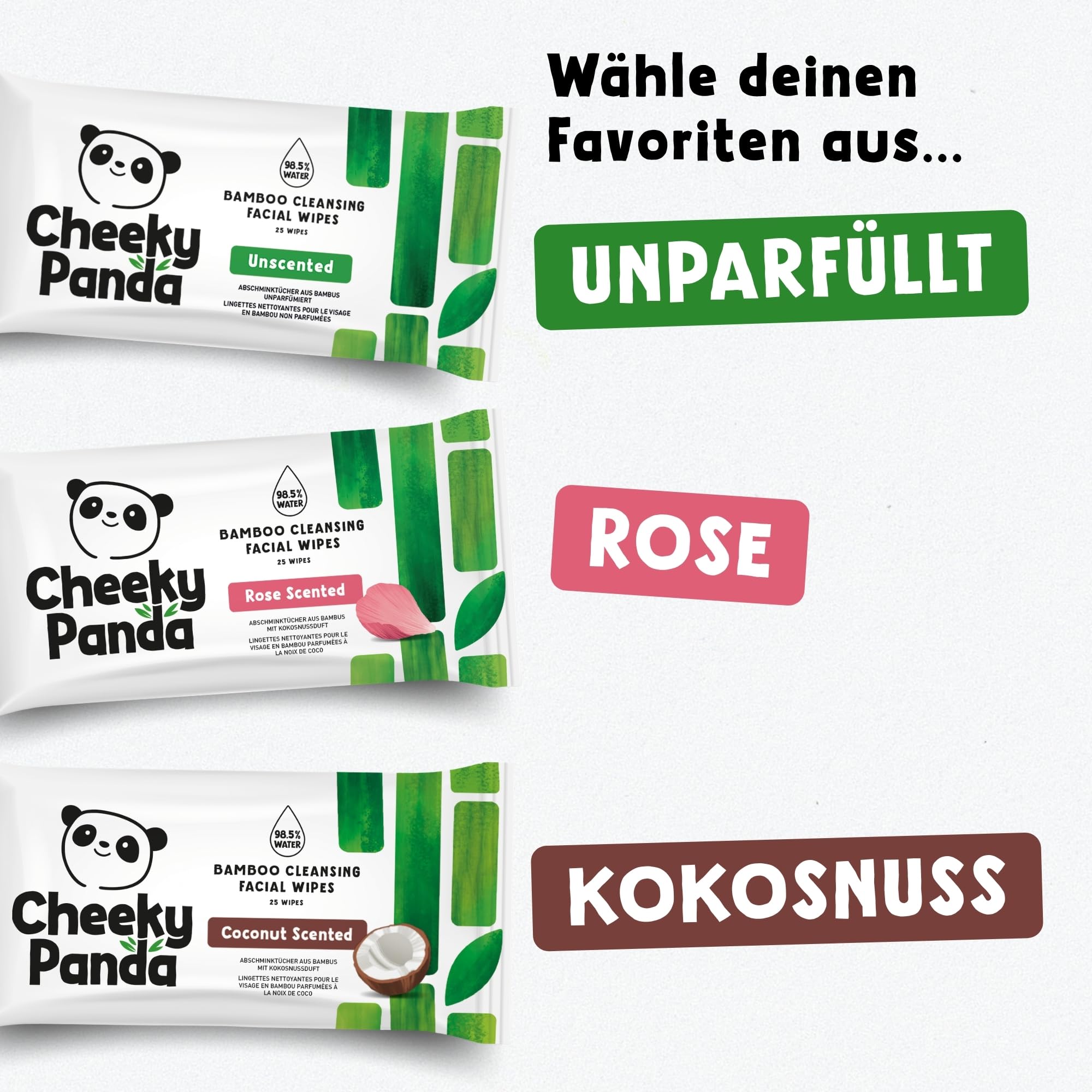 The Cheeky Panda Bambus-Gesichtsreinigungstücher, Kokosnussduft, 24 Stück