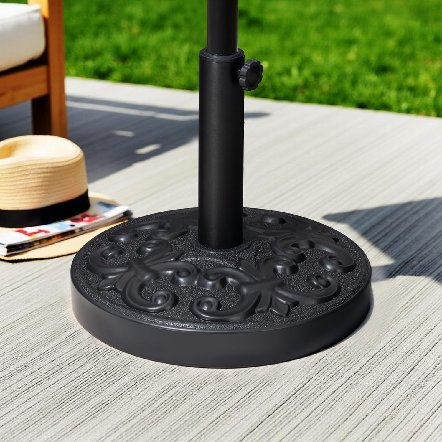 Patio Umbrella Base, Outdoor Heavy Duty Market Umbrella Stand,Cement Filled Weighted Base,Outdoor Market Umbrella Stand for Lawn, Garden，Black