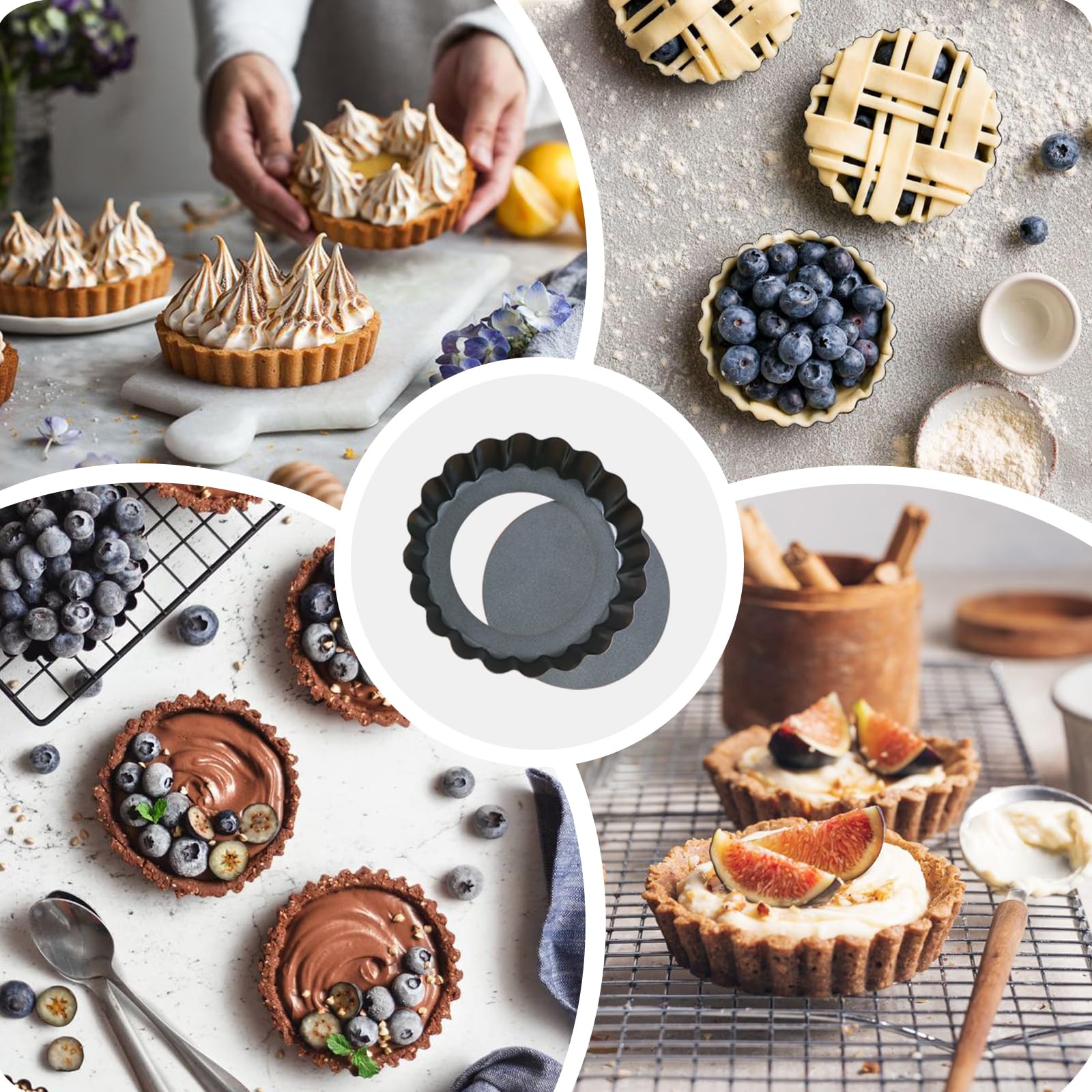 Set di 16 mini teglie per crostate con fondo rimovibile: antiaderenti da 10,2 cm, bordo scanalato, stampi robusti in acciaio al carbonio per torte, frutta, uova, torte, adatti per panettieri