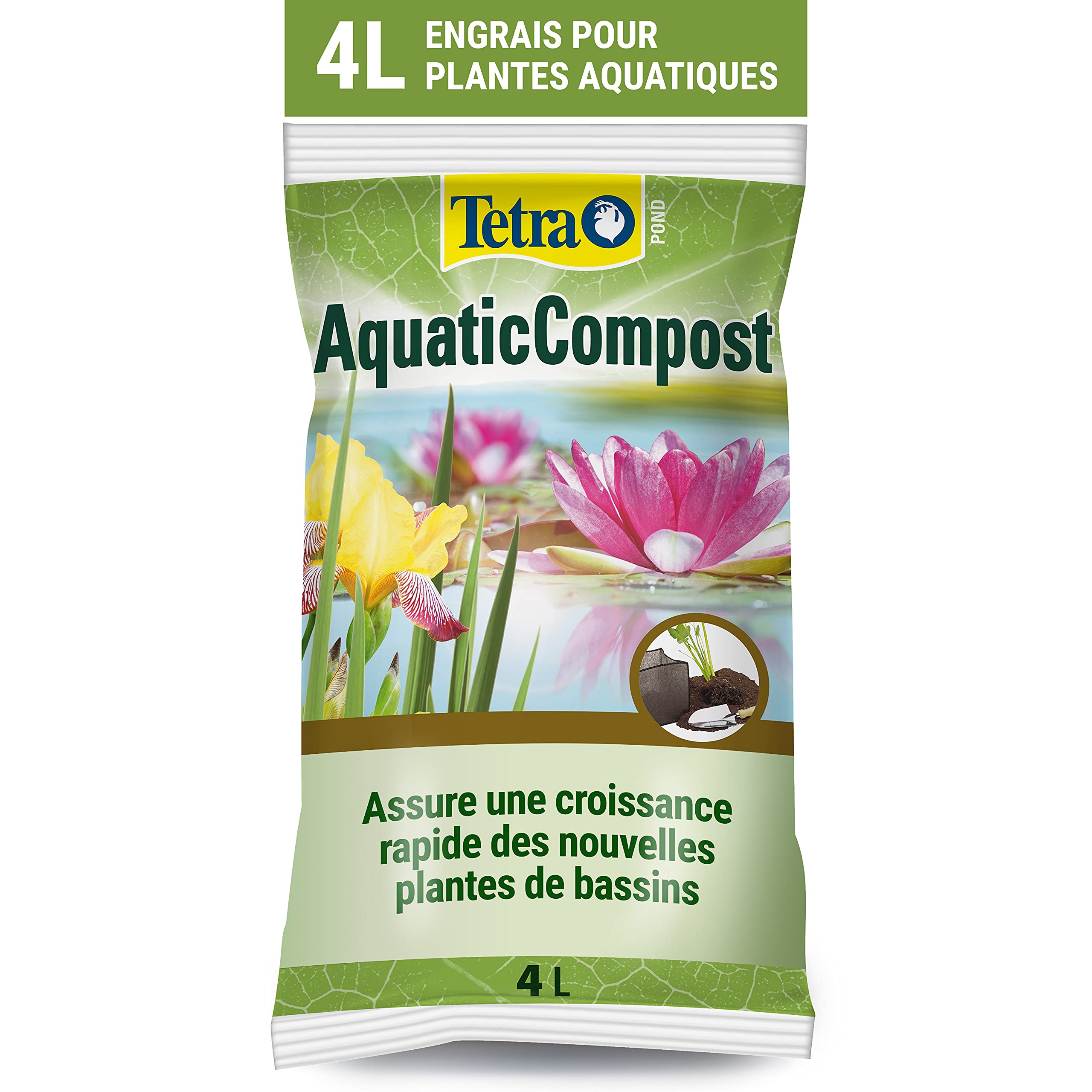 Tetra Pond AquaticCompost - Engrais, Terreau pour Fond de Bassin – Nutriments pour Plantes de Bassin de Jardin et d’Ornement - Favorise la Croissance des Plantes – 4 L