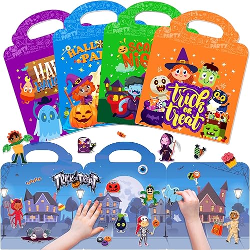 4 juegos de calcomanías reutilizables de Halloween para niños de 2 a 4 años, actividades de Halloween para niños pequeños de 1 a 3, calcomanías de