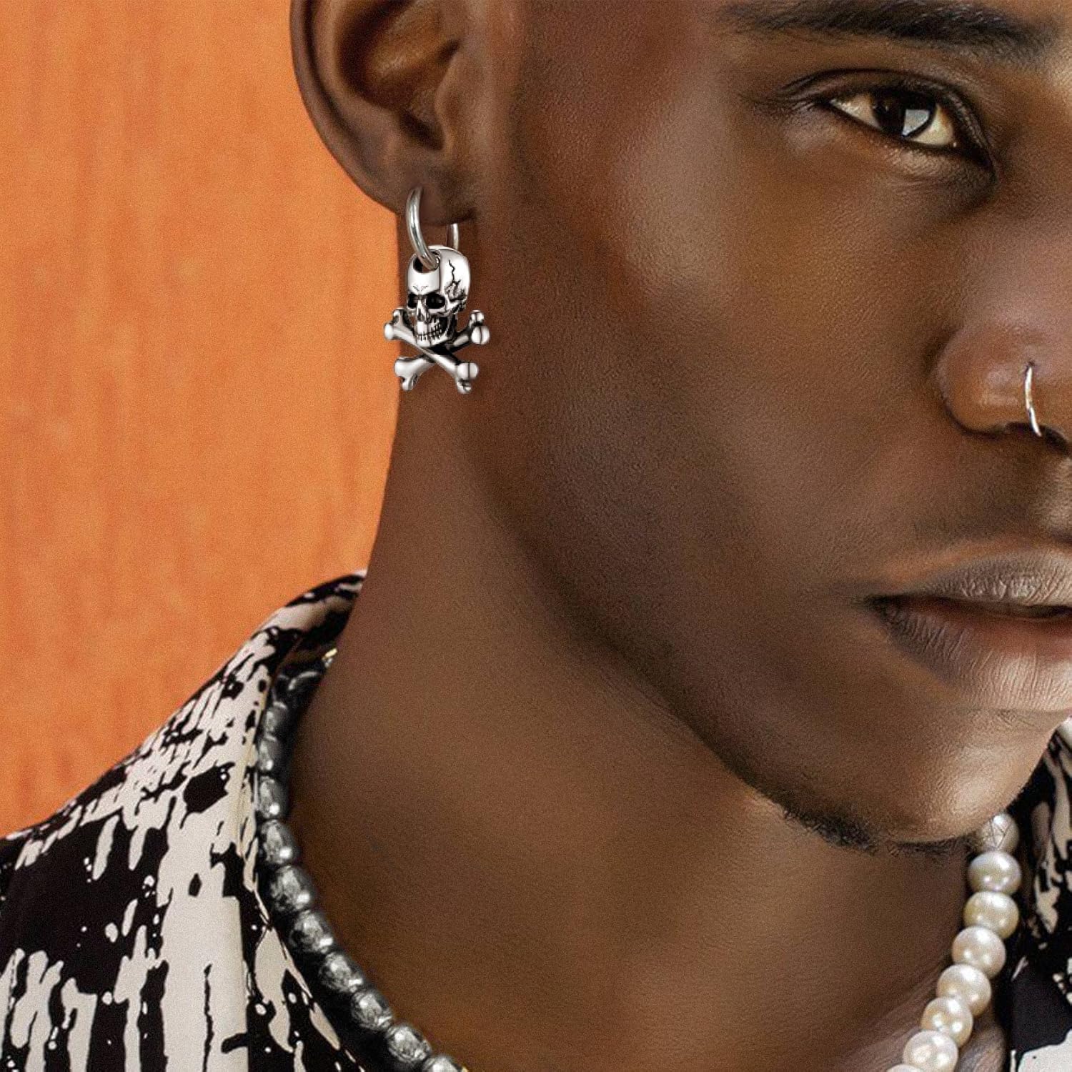 GoldChic Jewelry Skull Earrings Studs For Men, Stainless Steel Retro Vintage Gothic Skeleton Huggie Earrings, Halloween Gifts Hip Hop Jewelry for Man - Image 2