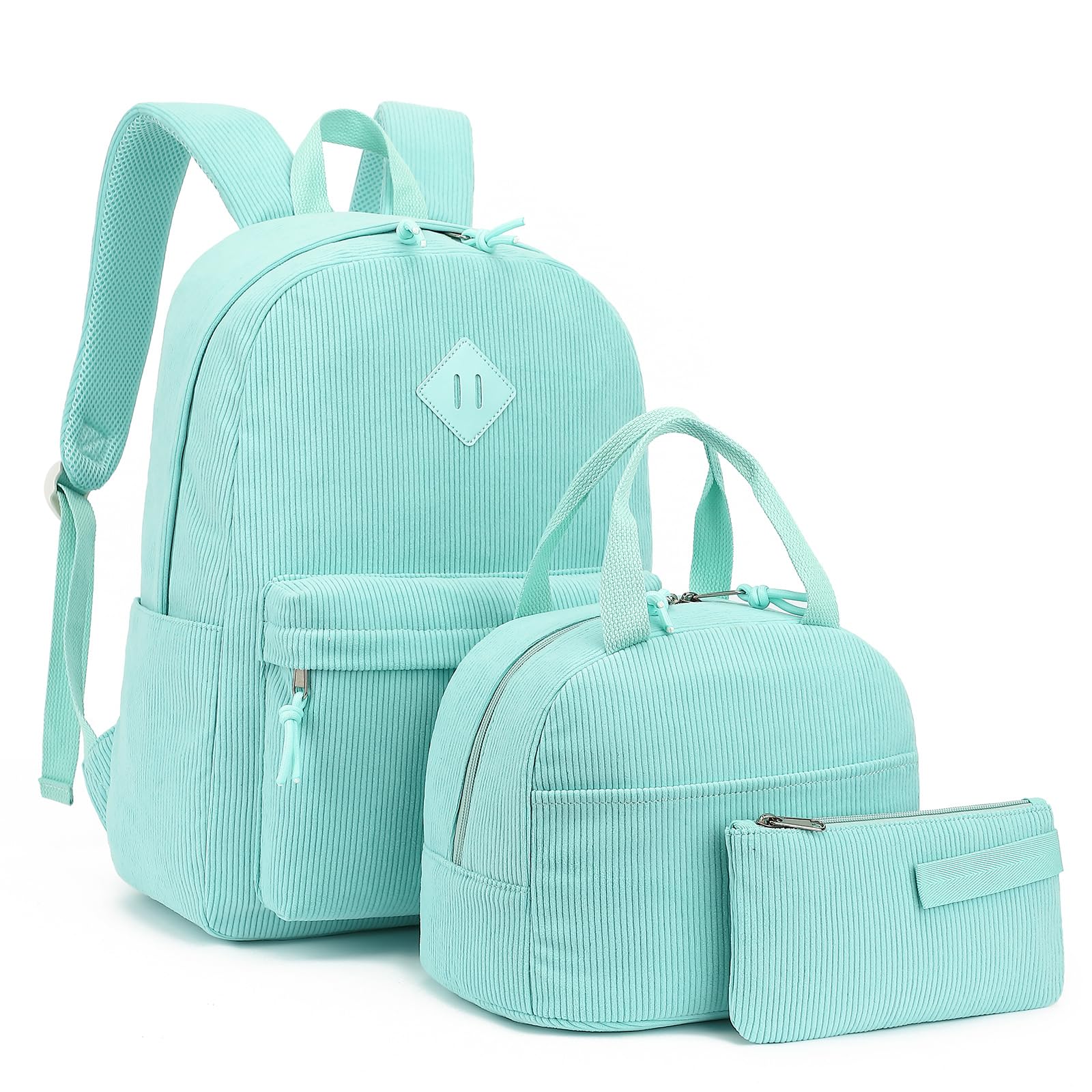 Corduroy School Backpack Girls Kids Teens School Bookbags Schoolbag Set with Lunch Box Pencil Bag