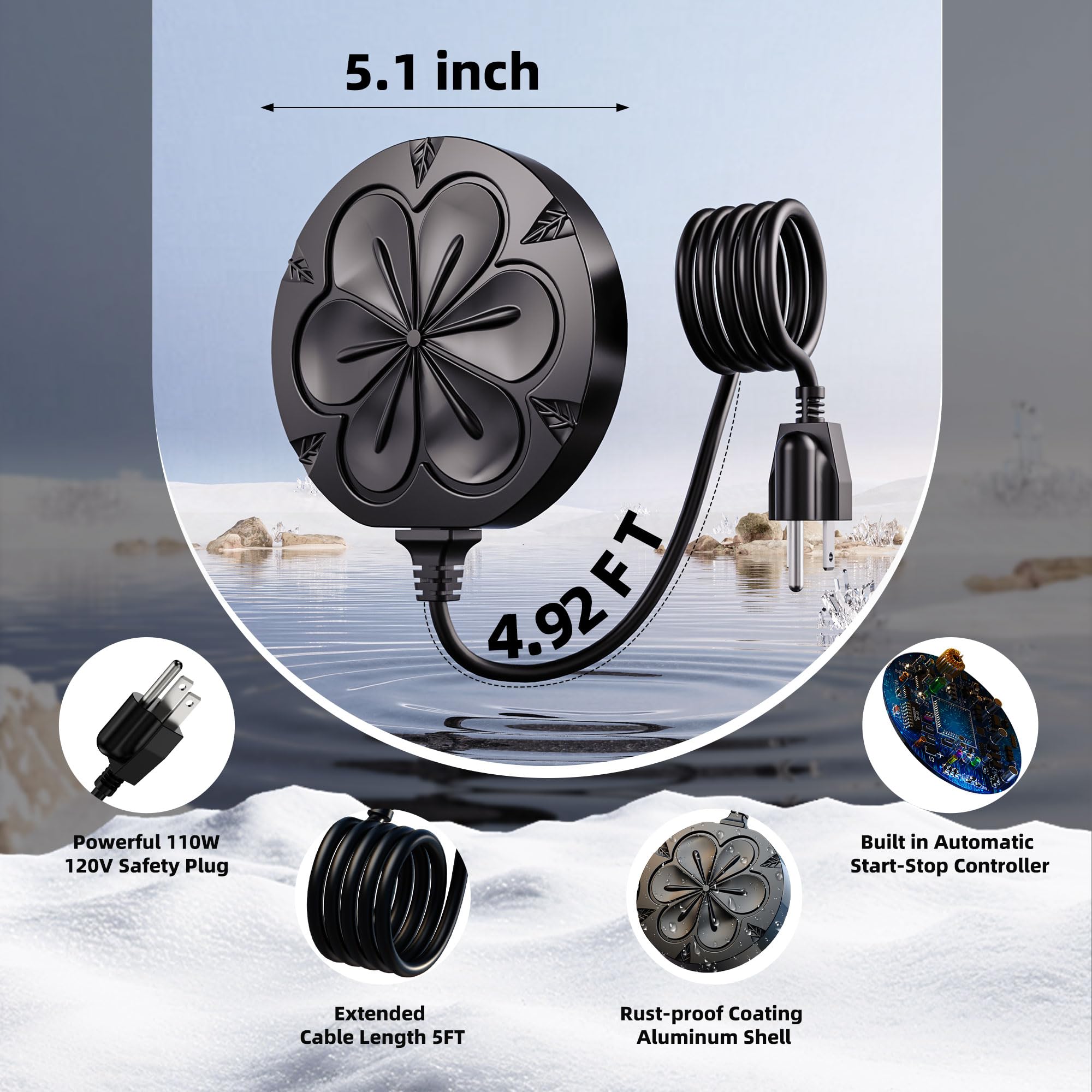 Vogeltränke Heizung Outdoor im Winter, 110 W Vogeltränke Warmwasserbereiter, vollständig abgedecktes Aluminium, Vogeltränke Teichentfroster mit Steuerung