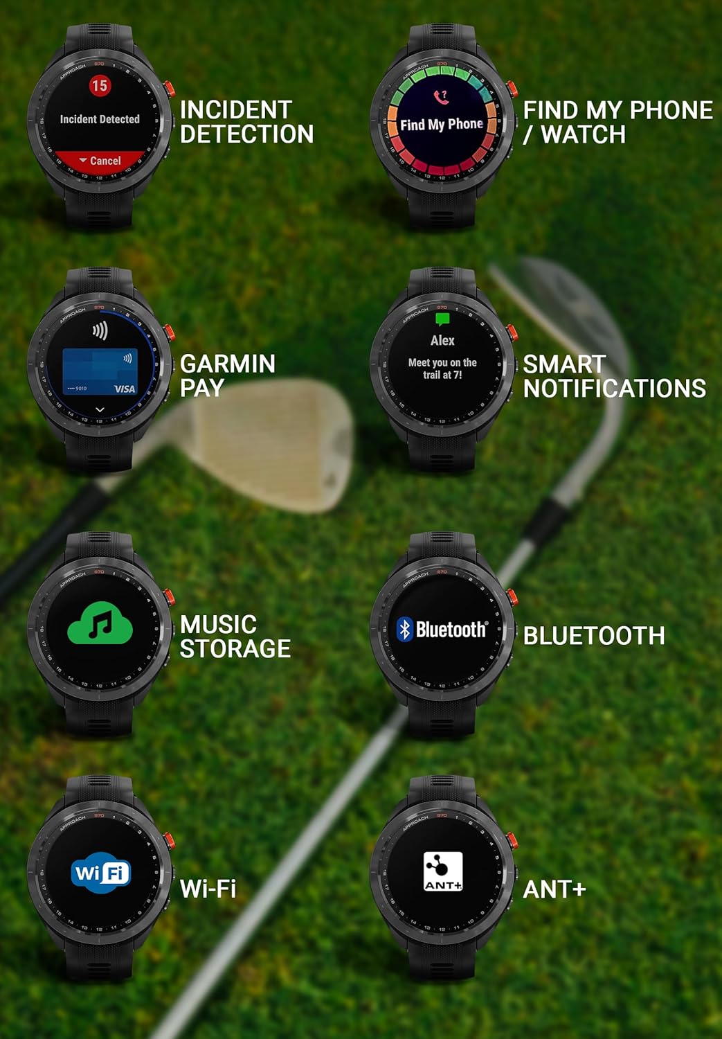 Garmin Approach S70: Ceramic 47 mm Golf Smartwatch|1.4" AMOLED Display Up to 16 Days Battery Life, Multisport GPS Premium Watch w/ 43K+ Golf maps & Wearable4U Gift Bundle, Black +E-bank