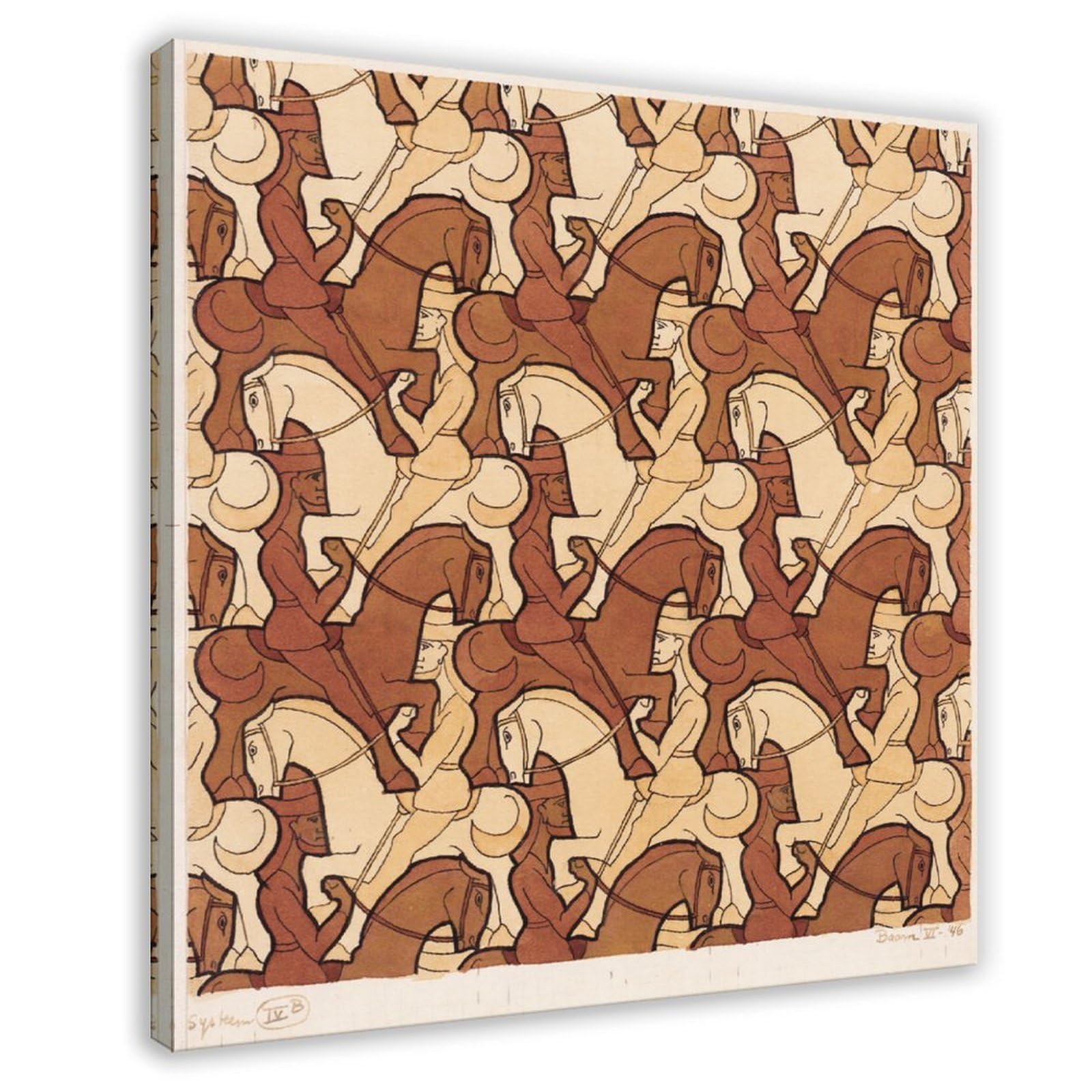 WCYB Horseman by Maurits Cornelis Escher Prints Posters Canvas Deco Paintings Wall Art For Office Frame 16" L X 16" W