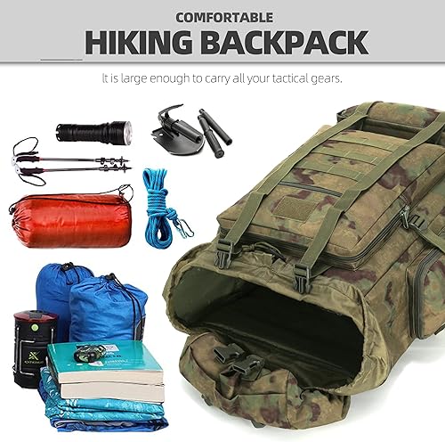 Miniatura 7 de Mochila impermeable que acampa que camina 70L100L Molle mochila grande Daypack para viajar, Verde Ruin, Mochilas Daypack