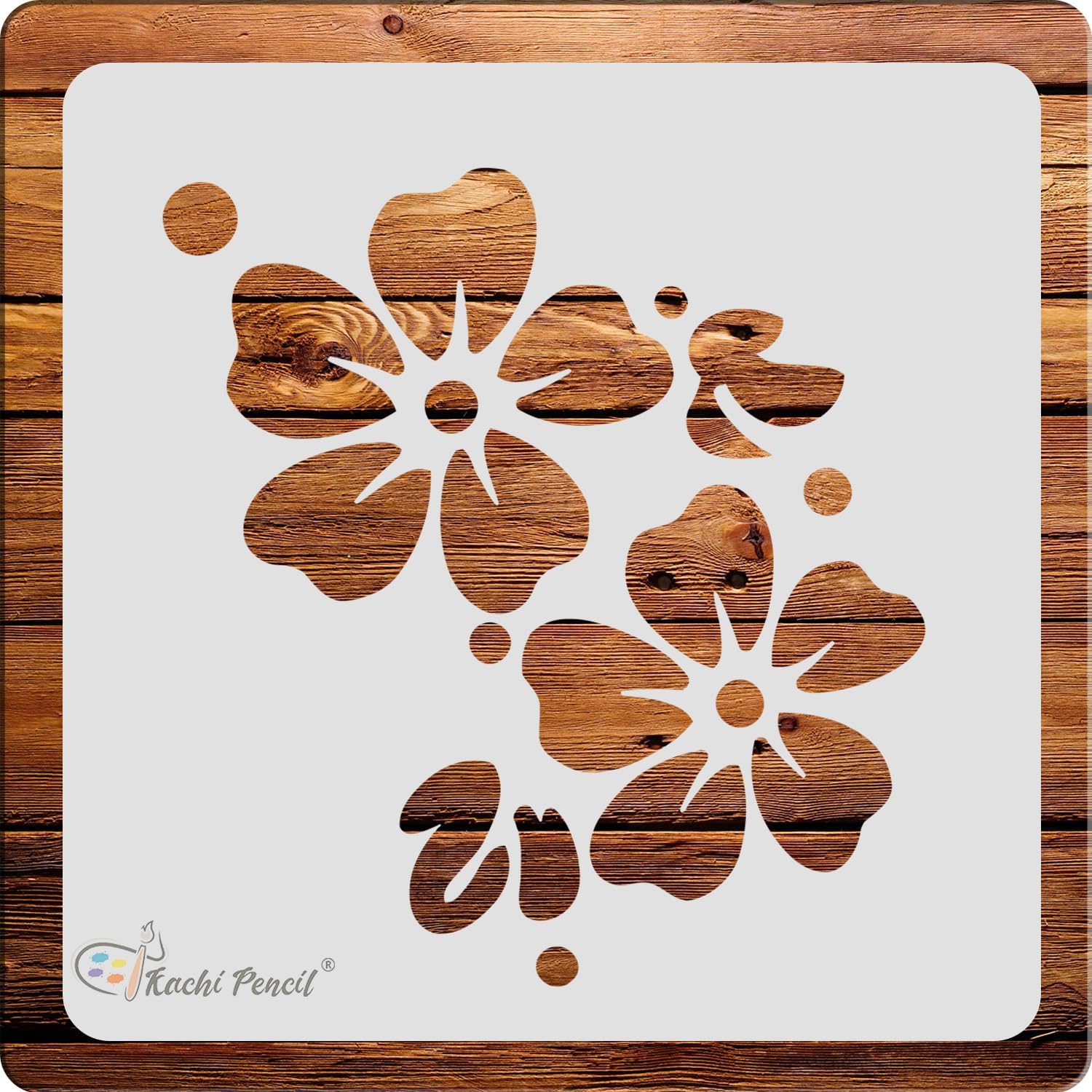 Kachi Pencil Hibiscus Flower Craft Stencil, 6 x 6 Inch, Reusable for Painting, Fabric, Glass, Wall, and Craft Projects