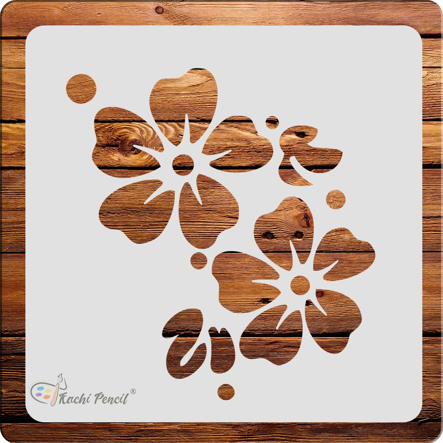 Kachi Pencil Hibiscus Flower Craft Stencil, 6 x 6 Inch, Reusable for Painting, Fabric, Glass, Wall, and Craft Projects