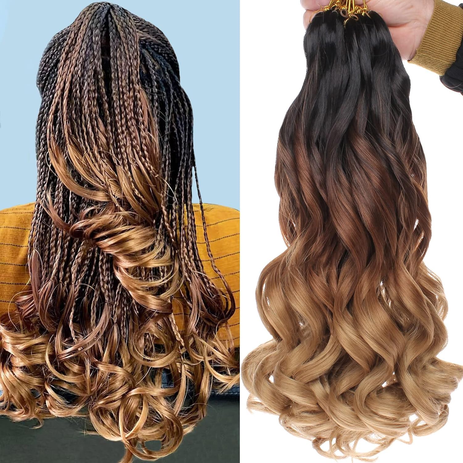 Xtrend 8 Packs 10 Inch Pre Looped Curly Ends Hair Extensions for Goddess Box Braids 1B3027#, 10 Inch (Pack of 8)