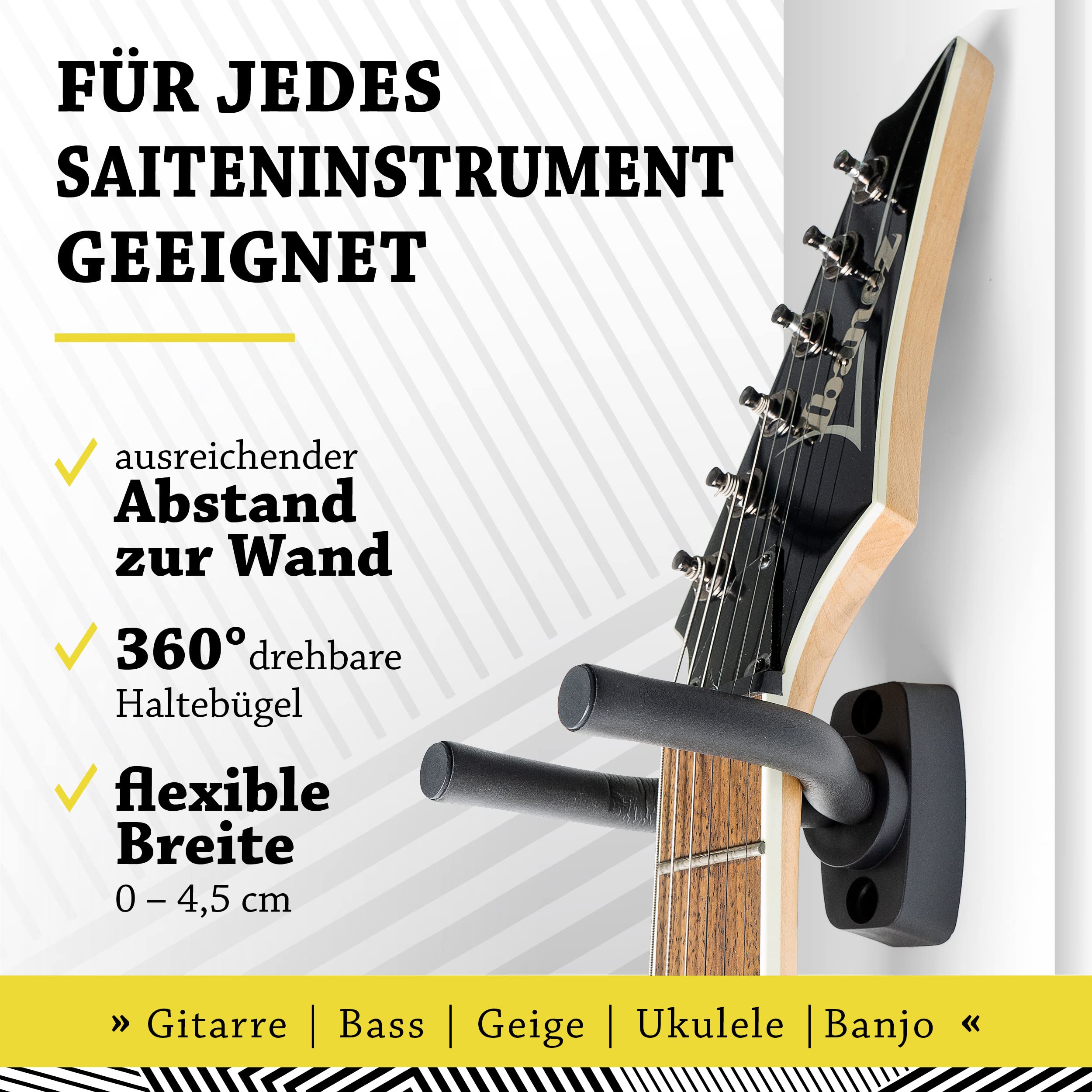 BELFORT® Uchwyt ścienny do gitary [2 sztuki] + szkoła gitarowa — uchwyt ścienny na gitarę – uchwyt ścienny na gitarę, odpowiedni do wszystkich instrumentów strunowych