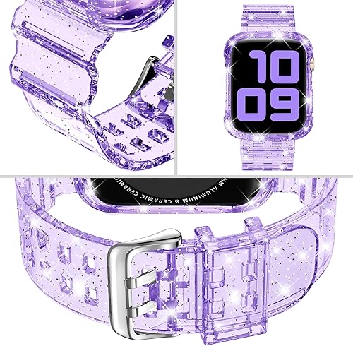Miniatura 3 de DABAOZA Compatible con correa transparente para Apple Watch con funda antigolpes, correa deportiva de TPU con purpurina para iWatch SE Ultra Series