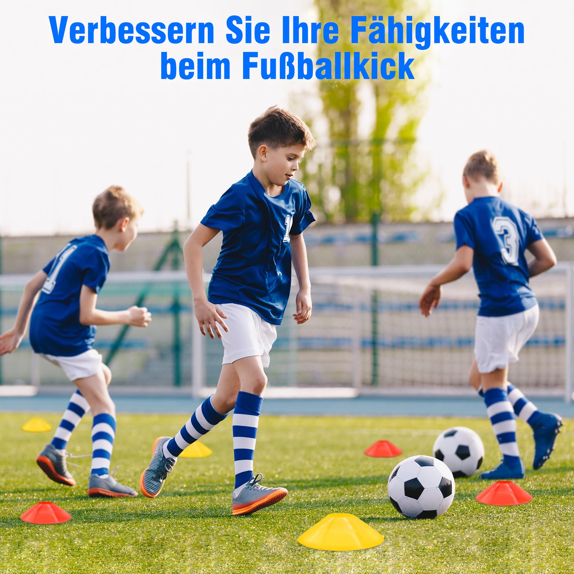 Set porta da calcio per bambini, con 5 fori e 3 bersagli, pieghevole, 120 x 90 cm, 6 ostacoli per l'allenamento per giardino/esterni, con borsa per il trasporto e ancoraggio a terra
