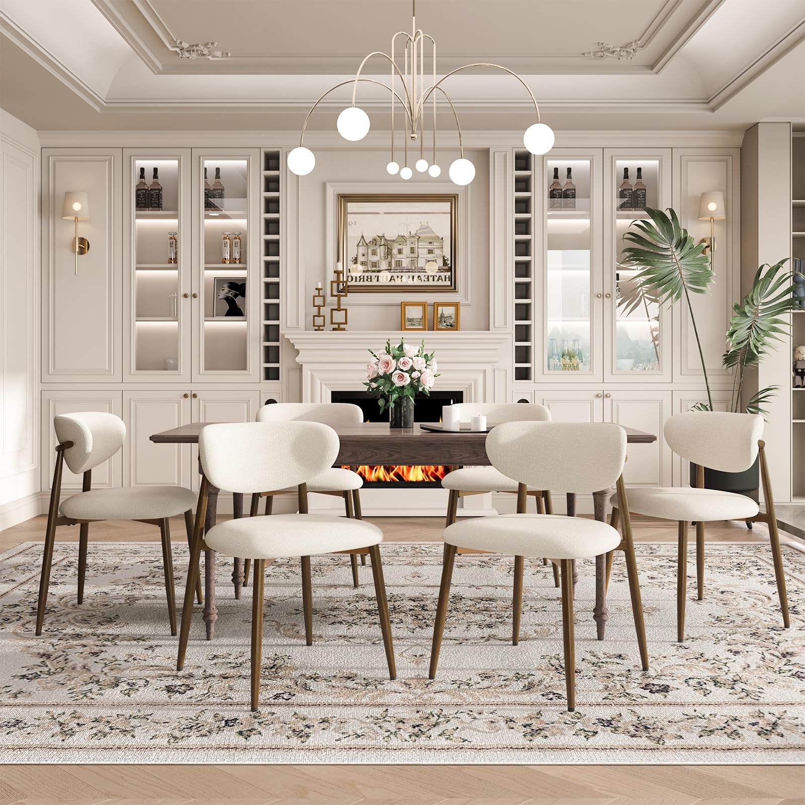 MALOL Dining Chairs Set of 6, Curved Back Kitchen Room Chairs with Metal Legs and Anti Slip Pads, Upholstered Dining Chair for Home and Restaurant, Beige