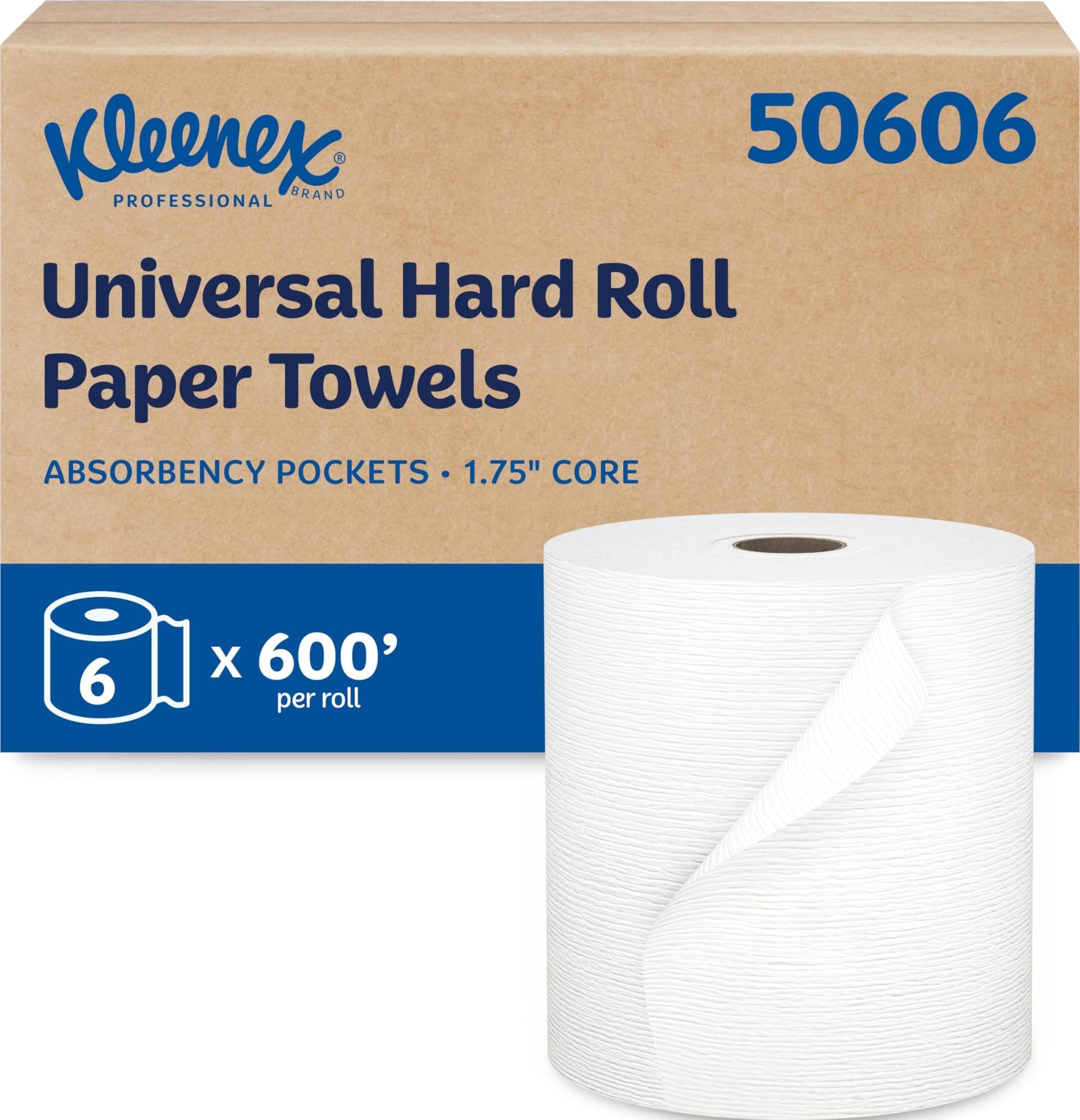 Professional Hard Roll Paper Towels by Kleenex – 600 Feet (Pack of 6), Paper, White, Pack of 6, Model 50606