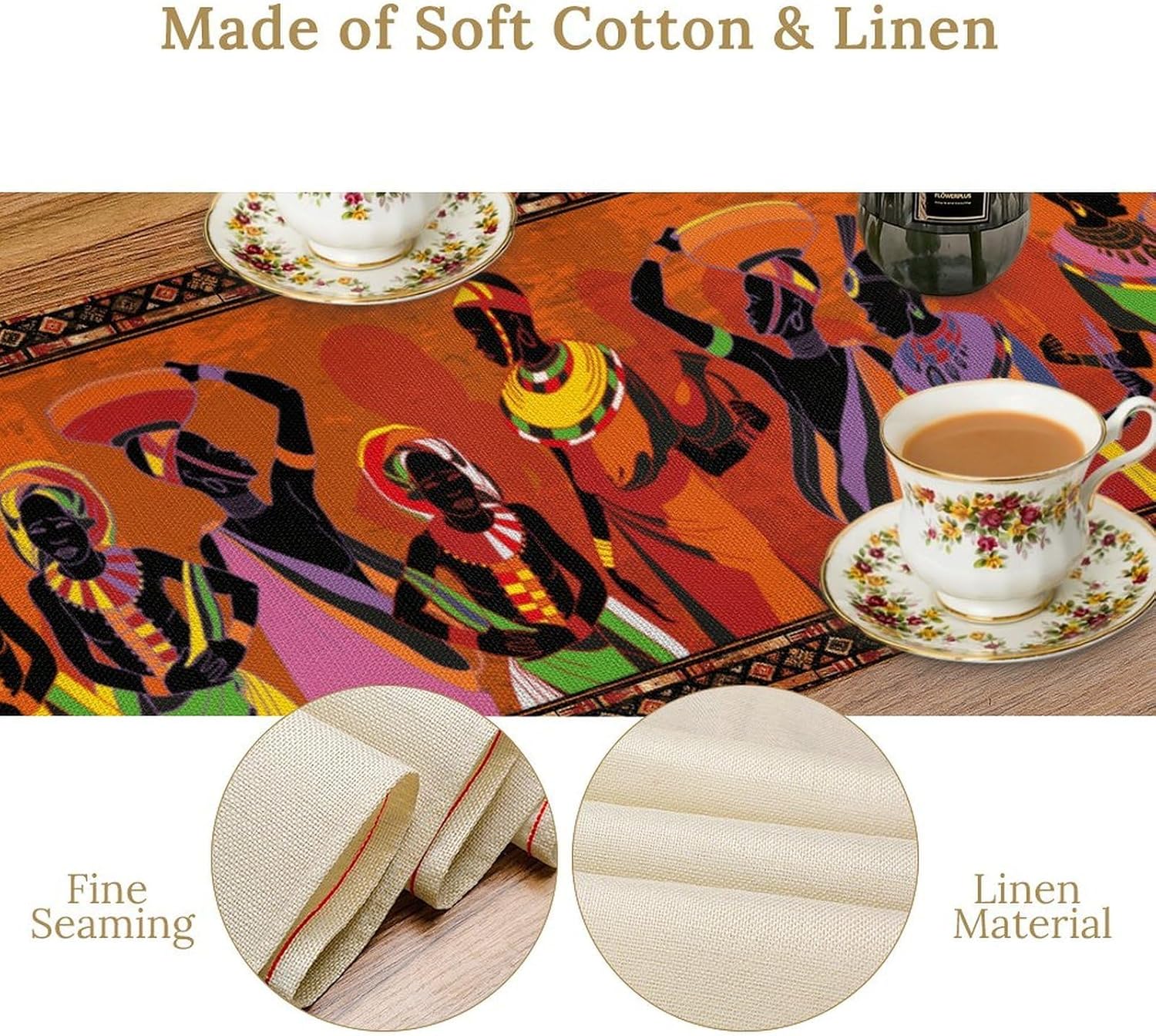 African Table Runner, Black Women Geometric Traditional Tribal Decorations Kwanzaa Kente National Holiday Party Ethnic Style Table Setting Decor for Kitchen Dining Patio Holiday Party 13x108 inches