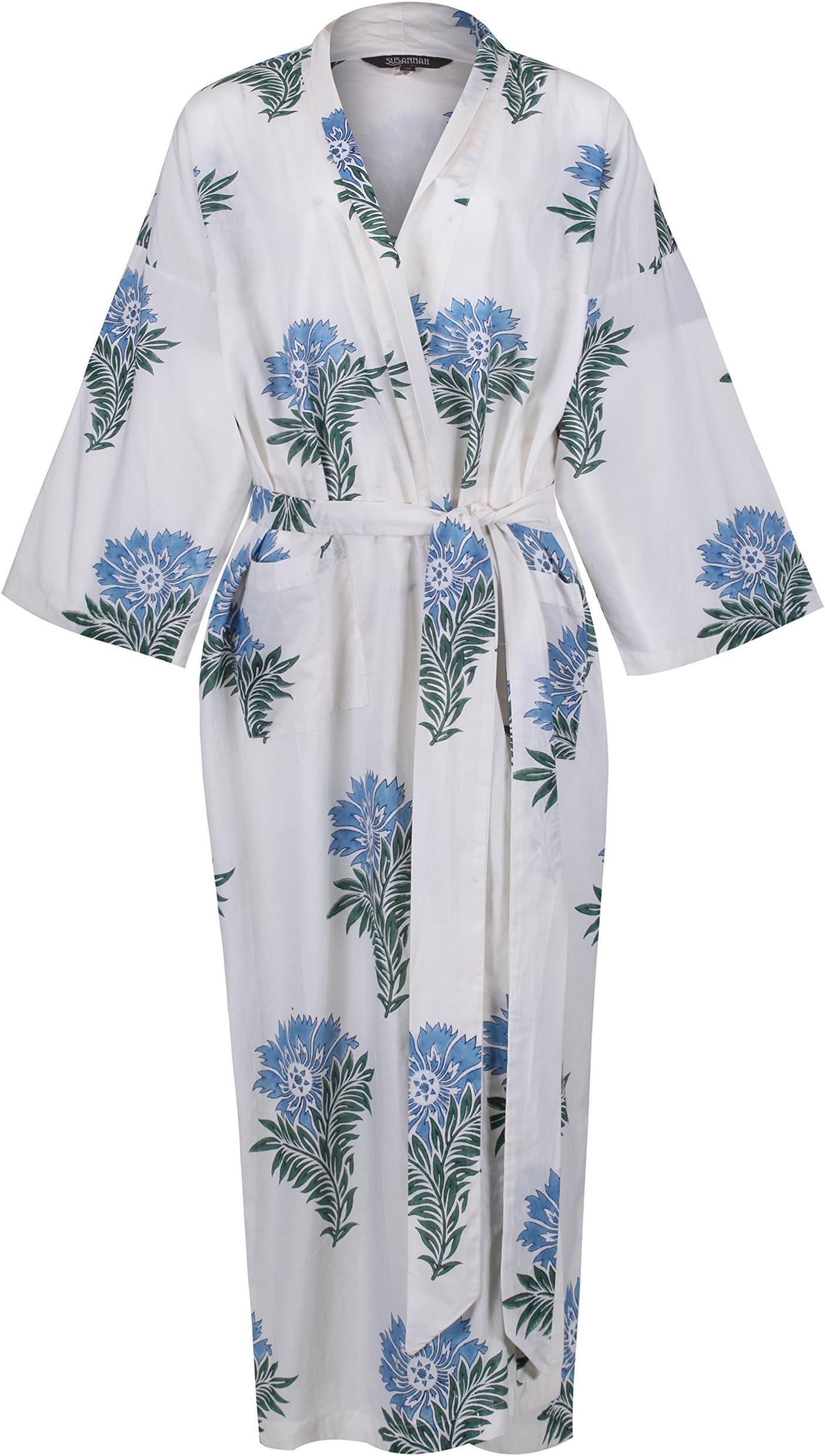 Susannah Cotton KIMONO Ladies Dressing Gown | Lightweight 100% Organic Cotton | Traditionally Hand-Printed Yukata (Single Size: 116cm length) Organic Cotton Bathrobe