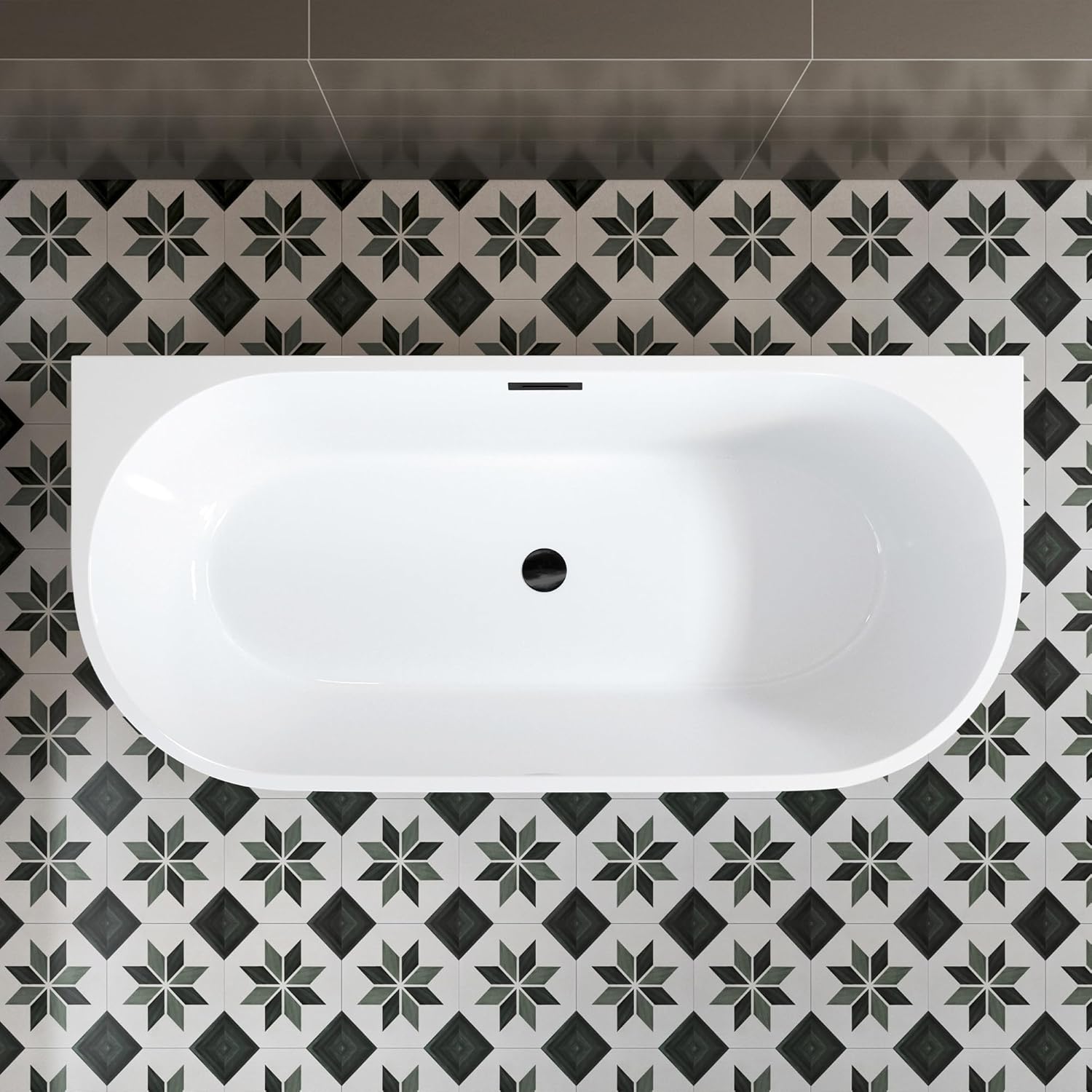 WOODBRIDGE 67 X 30.75 X 23.6" freestanding back-to-wall soaking bathtub with matte black drain included, White WE007