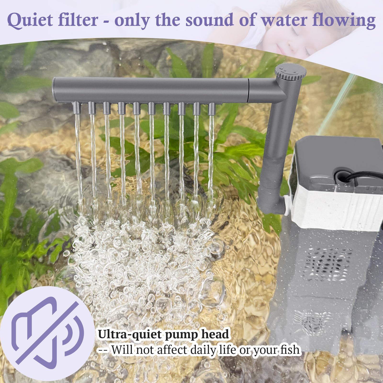 Filtro de acuario ultra potente de 15 W 210 GPH para peceras de 15 a 40 galones, filtro ajustable 3 en 1, filtros internos sumergibles para tanques de tortuga/camarón/cría