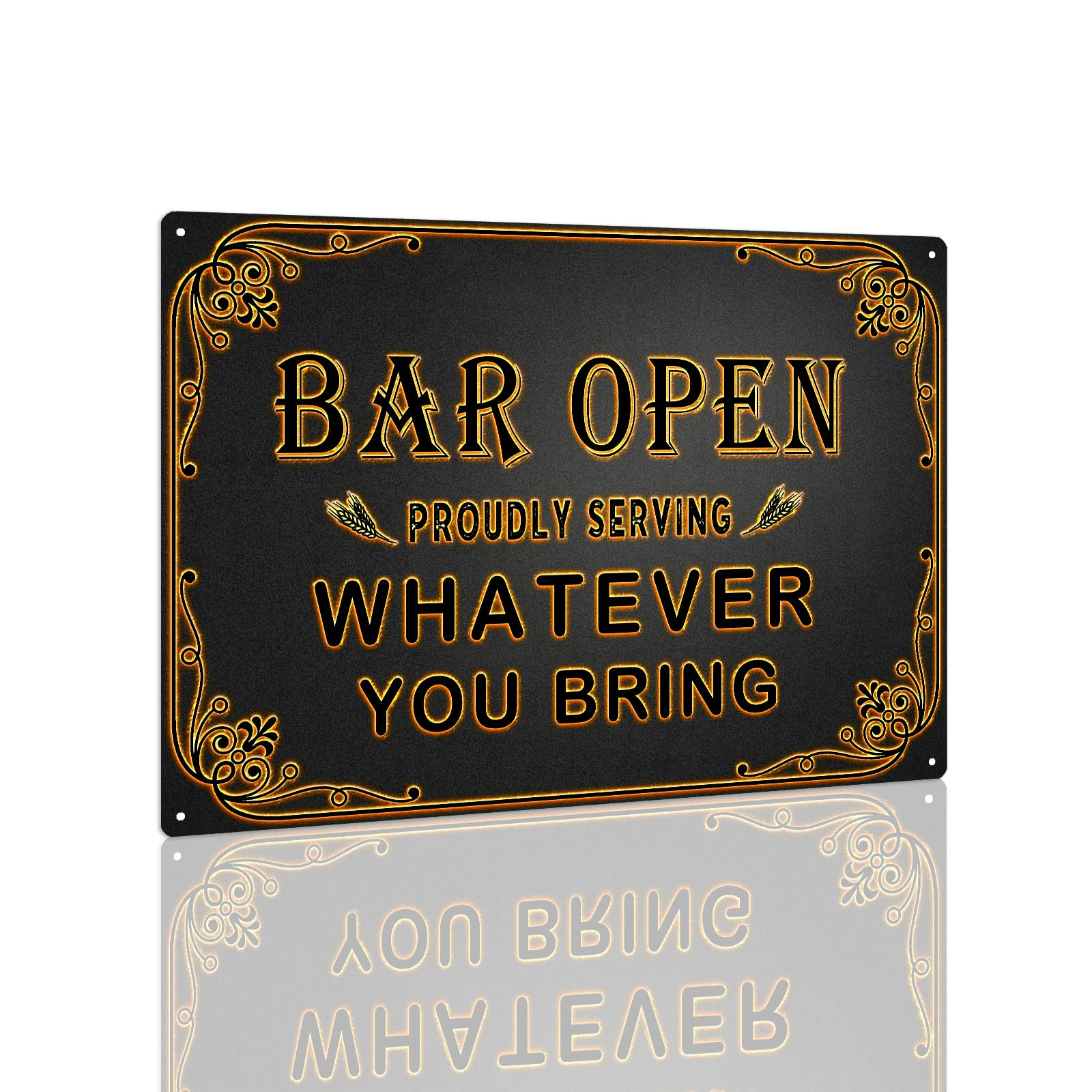 SMAZDFXX Signs Bar Signs for Home Bar Open Proudly Serving Whatever You Bring Bar Man Cave Bedroom Lounge Dining Room Kitchen Coffee Bar Work Office-Tin Painting 8"x12"