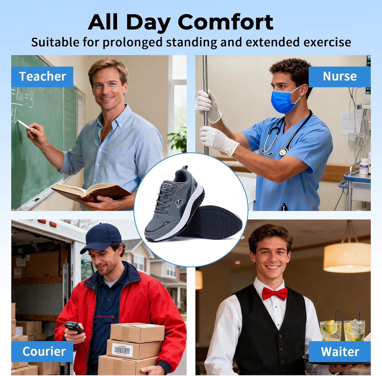 AOV Mens Walking Shoes Arch Support Plantar Fasciitis Shoes Orthotic Wide Tennis Sneakers - Image 2