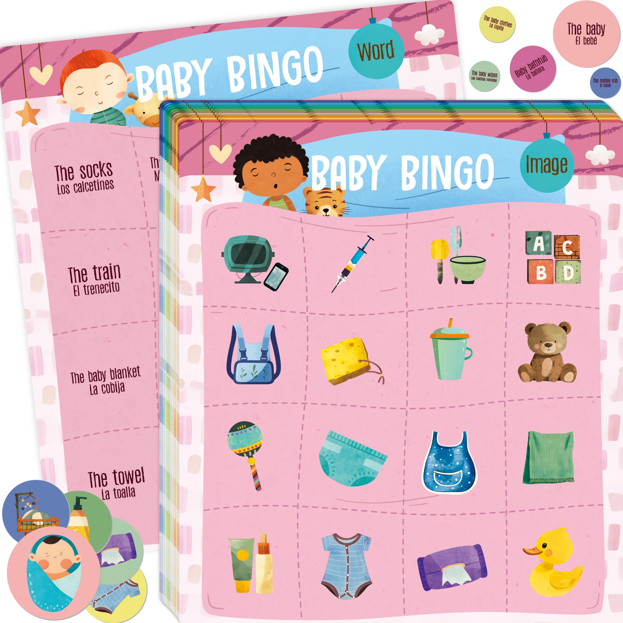 SpriteGru Baby Shower Bingo Game, Bilingual Baby Bingo Cards for Gender Reveal Party, Baby Shower, Games Favors Supplies Decorations for Adults