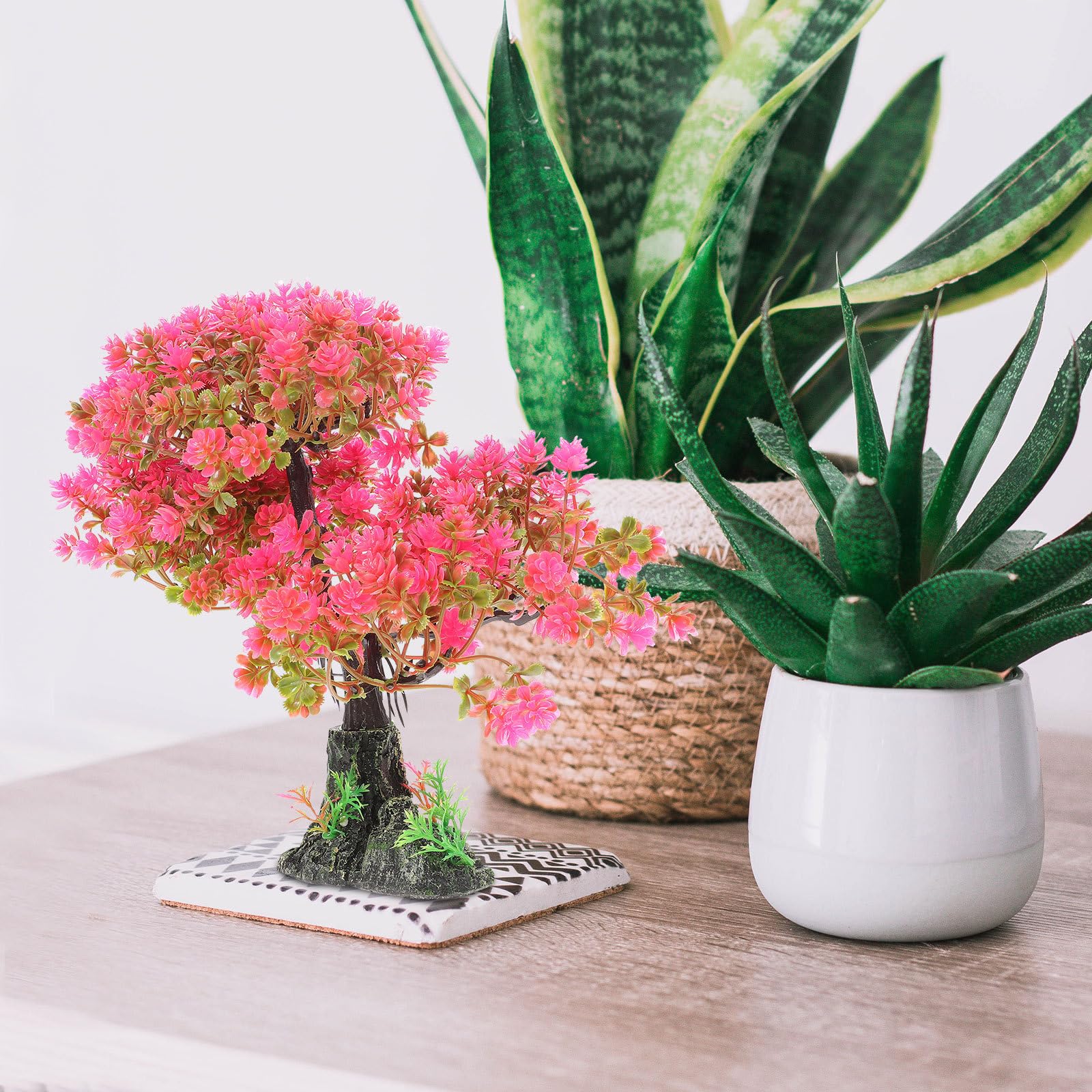 POPETPOP Planta artificial de acuario de plástico, planta de agua, árbol, pecera, bonsái, adorno para pecera, escondite, plato de sushi, decoración para acuario, terrario, paisaje, rosa