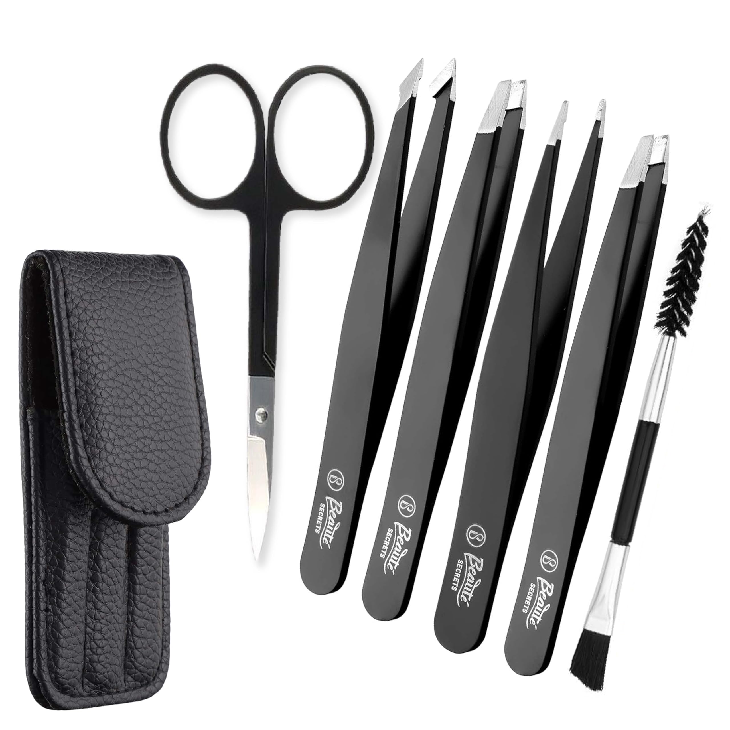 Beauté Secrets 6PCS Professional Eyebrow Tweezers Set for Women and Men, Premium Stainless Steel Tweezer Kit, Best Tweezers Precision for Ingrown Hair, Facial Hair, Eyebrows Plucking
