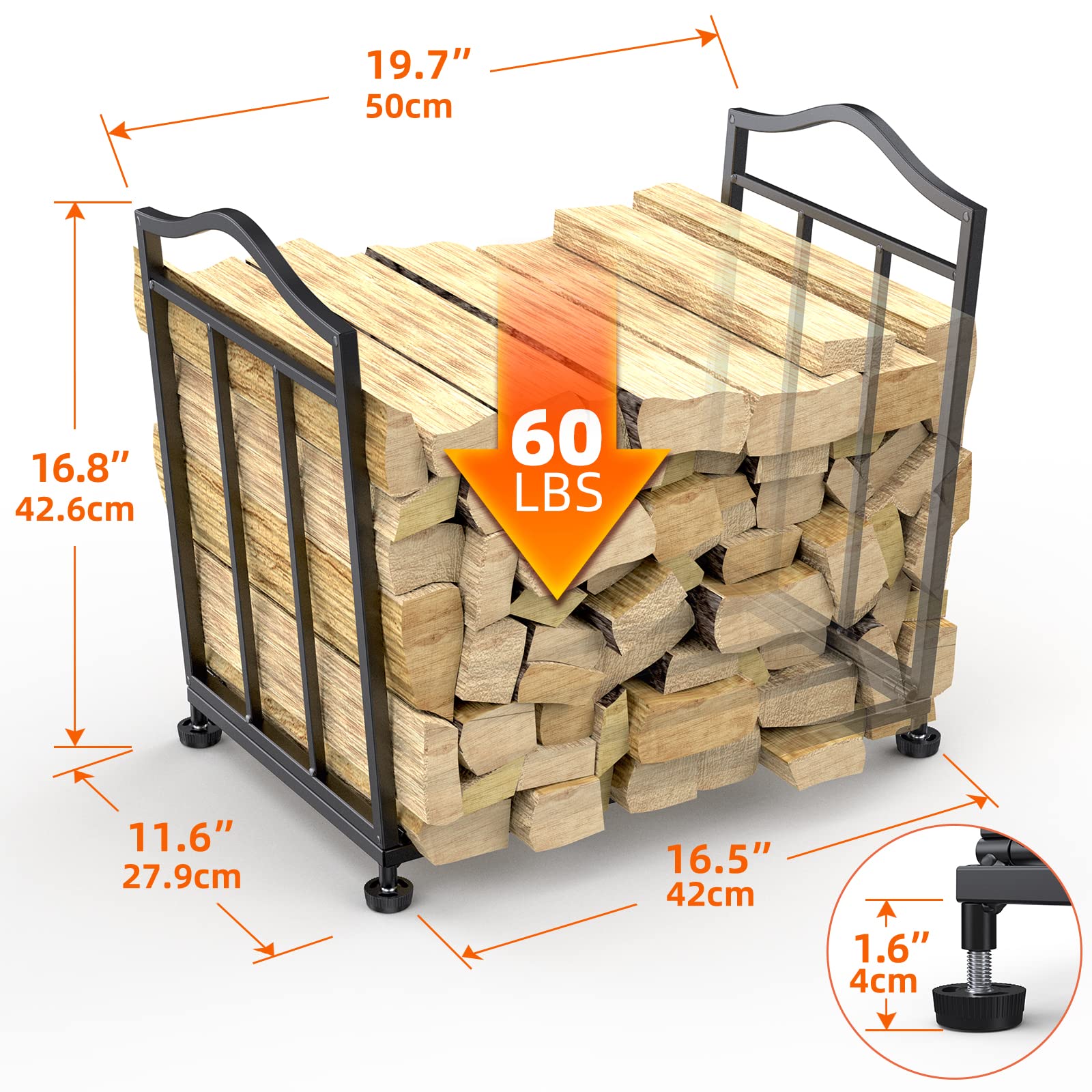 Porta Legna Da Ardere Pieghevole In Metallo | Per Camino Interno O Esterno - Capacità 50 Kg - Foto 7