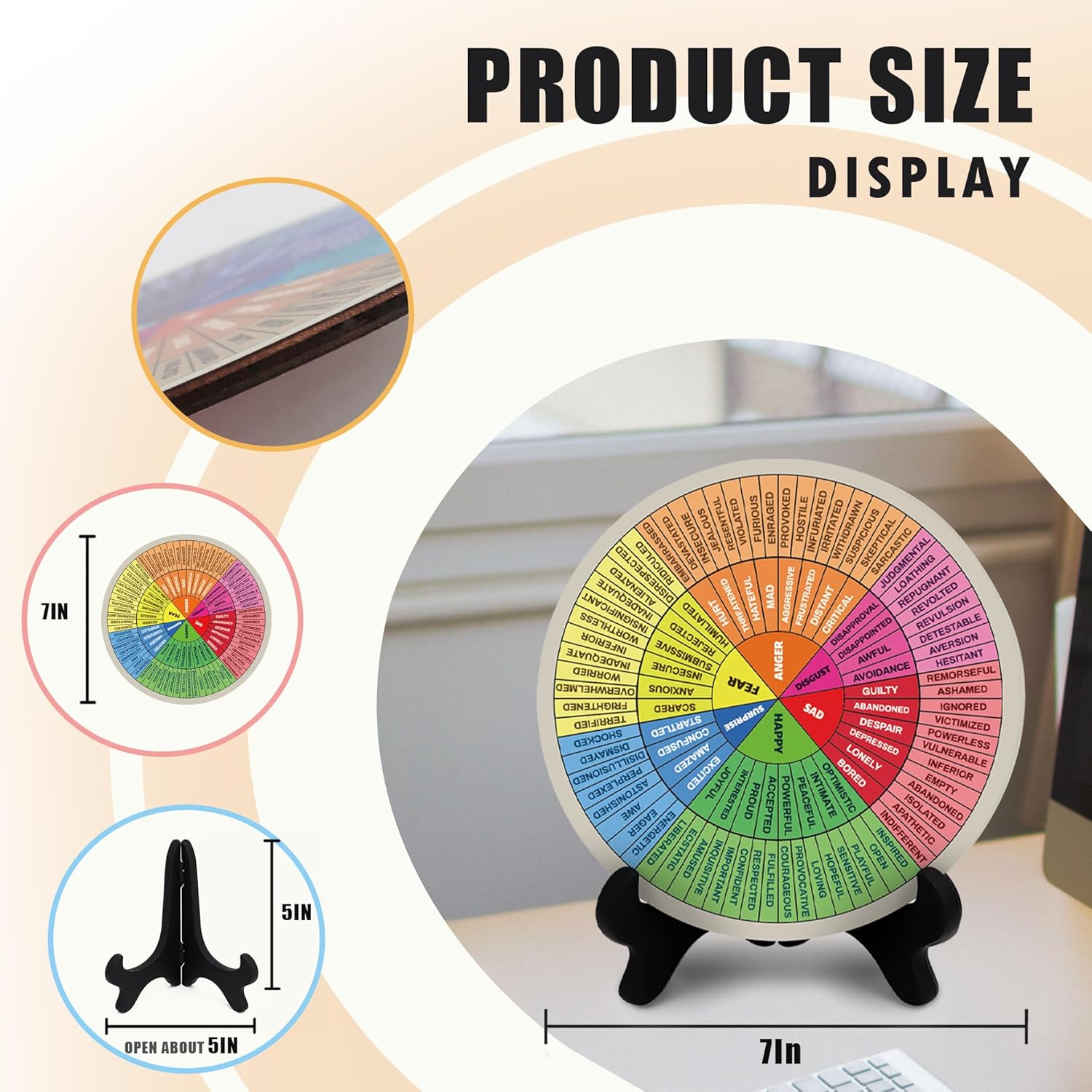 Emotion Wheel, Double-Sided Feelings Wheel with Stand, Counseling Office Must Have, Feelings Wheel Suitable for Therapy Office Decor School Counseling Office Must Have (ML, 1) - Image 5
