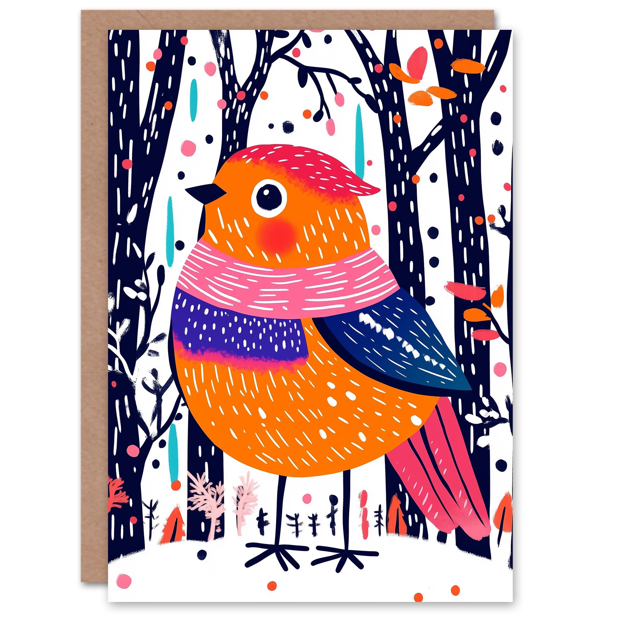 Wee Blue Coo Robin Bird Pink Scarf Christmas Card