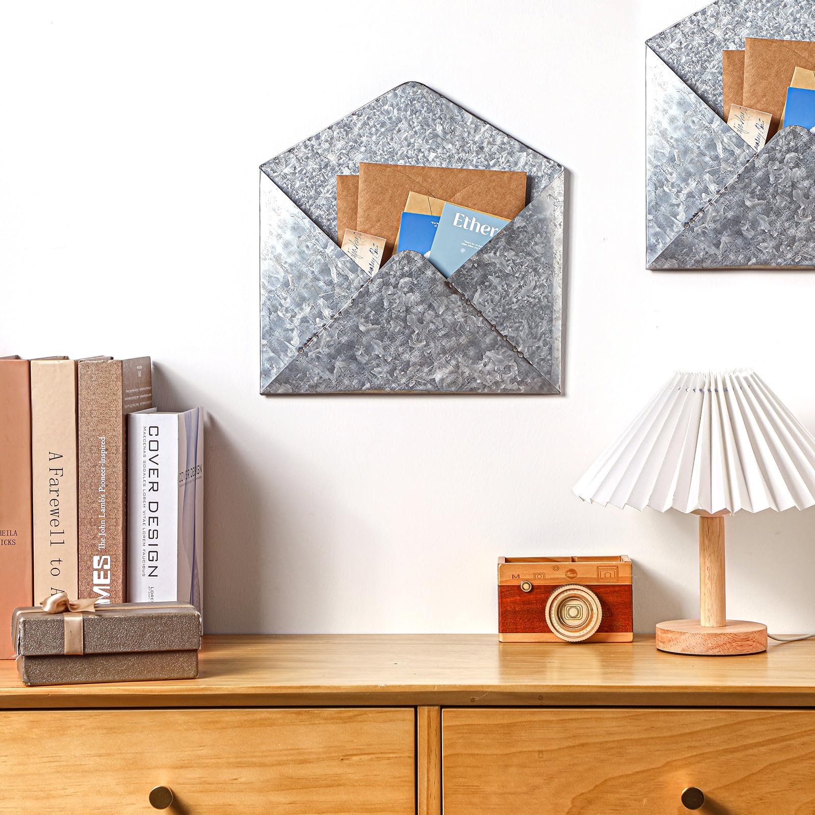 Snapklik.com : 2 Pcs Galvanized Metal Envelope, Wall Mail Organizer