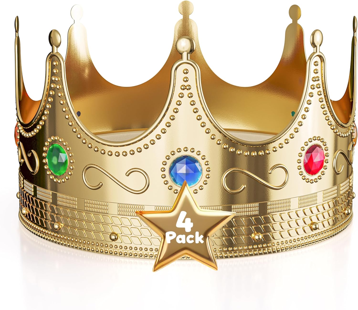 Crown Display Gold Royal Queen and King Crown Luxurious Royal Crowns for Women and Men - 4 Pack 0.75" x 8" Perfect for Parties Prom King Regal Decor & Crowns for Kids Royalty Themed Events