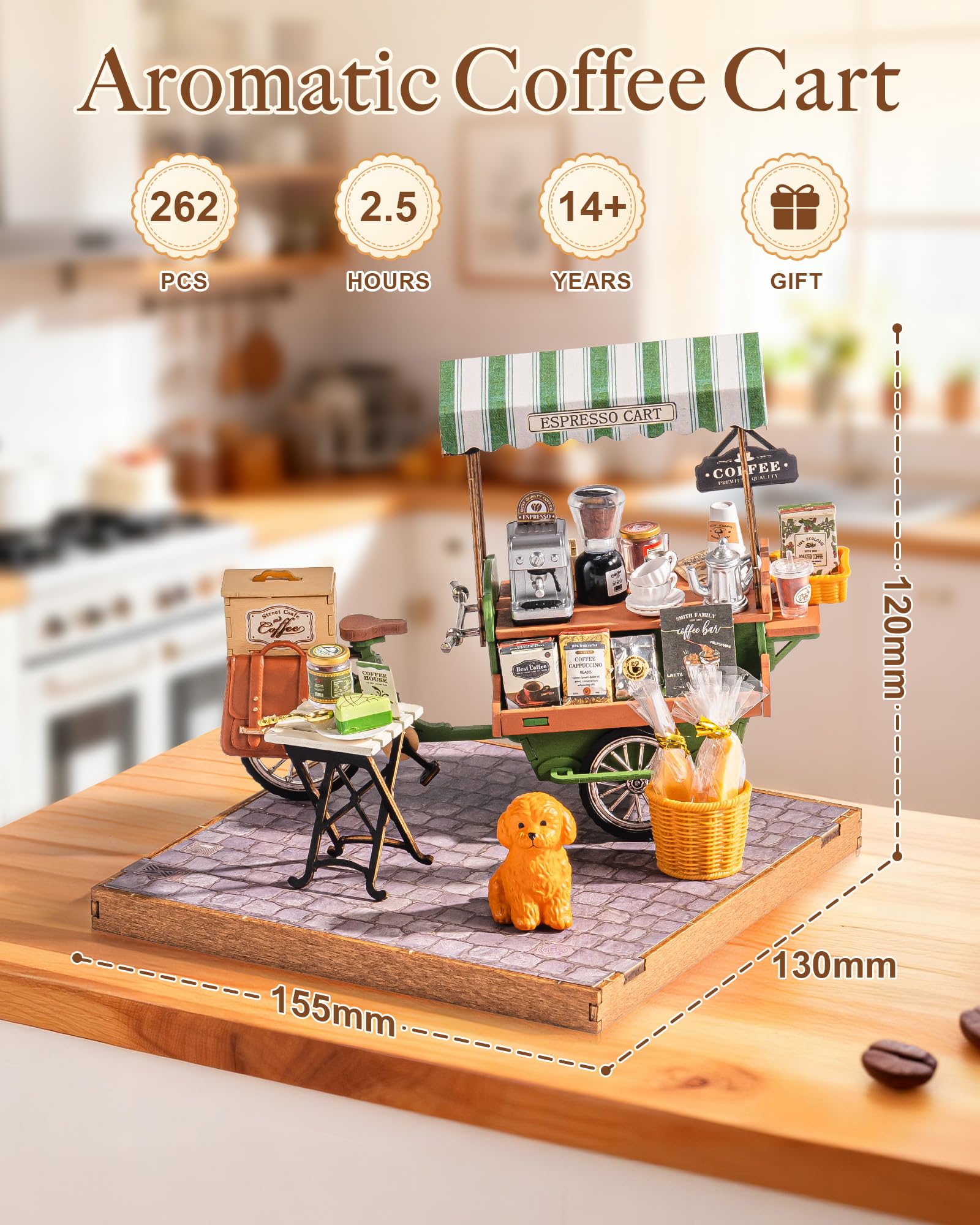 Rolife Casa delle Bambole Carrello del Caffè Aromatico Kit de Modello in Legno Casa in Miniatura Book Nook Decorazione per la Casa Regalo Creativo per Adulti