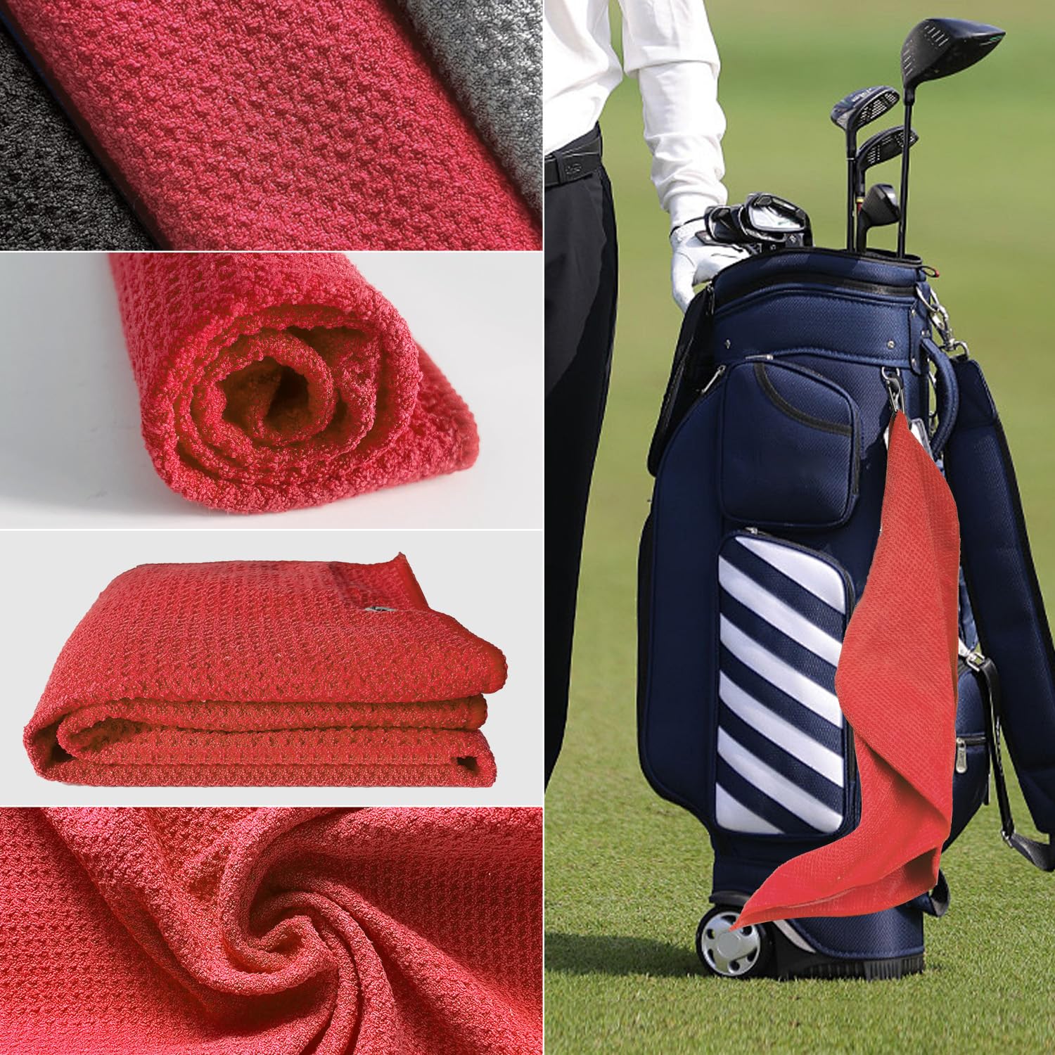 Paquete de 3 toallas de golf, toalla de golf de microfibra de triple pliegue de 16 x 24 pulgadas, para bolsa de golf/carrito de golf, mosquetón resistente y tela ultra absorbente para limpiar la