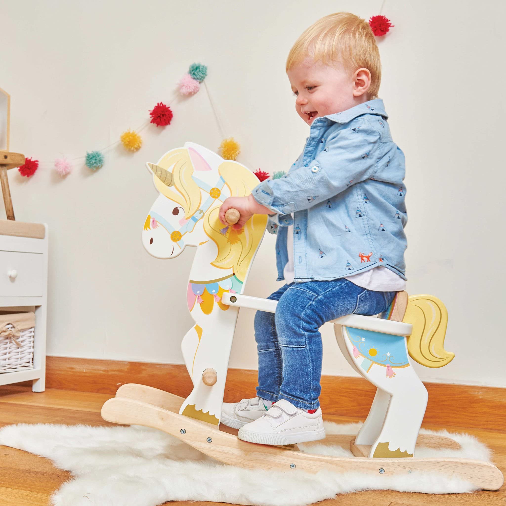 Le Toy Van Giocattolo di Legno Unicorno a Dondolo della Giostra