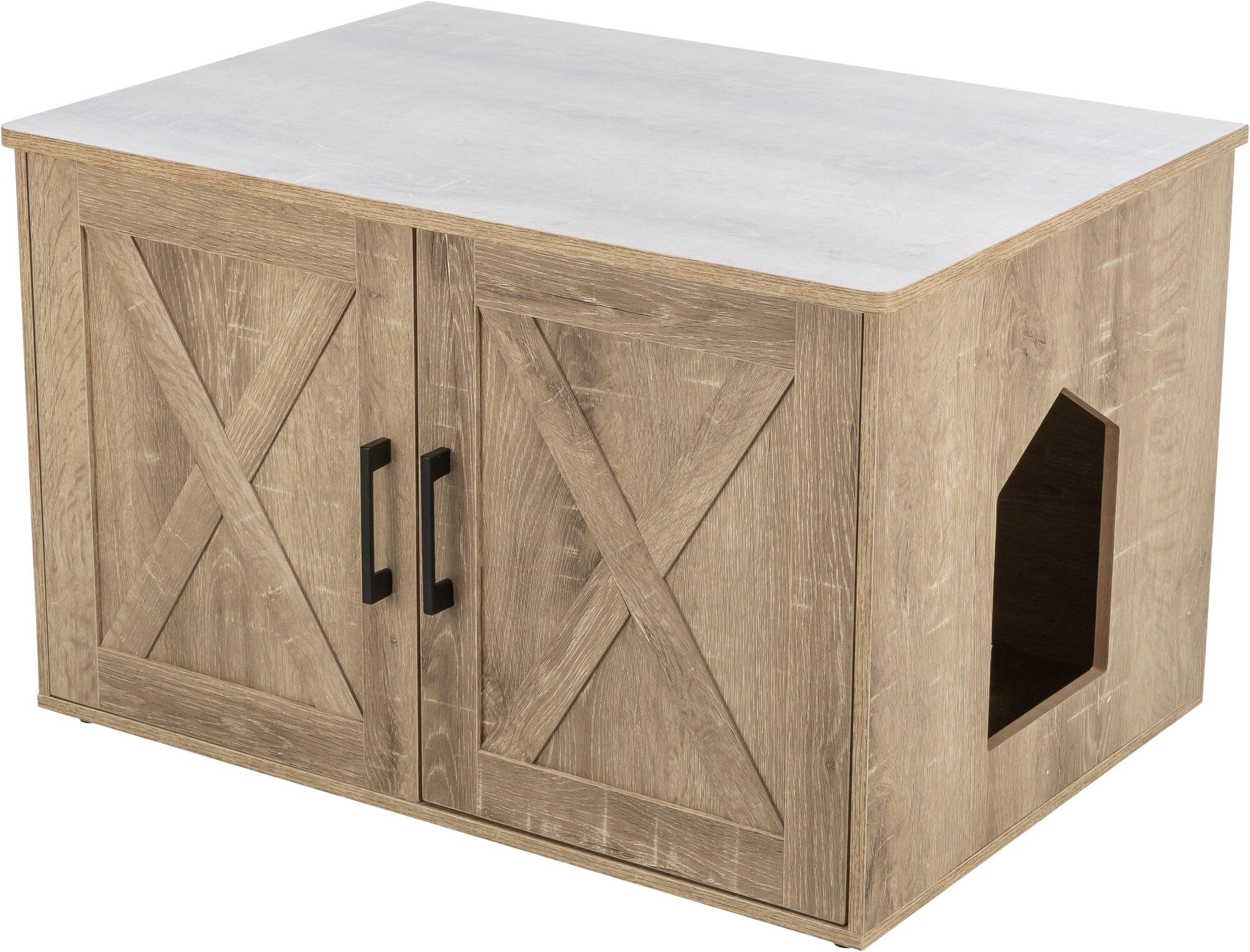 TRIXIE XL Farmhouse Litter Box Enclosure (Graywash), Hidden Litter Box for Cats in Farmhouse-Style, Openings on Either Ends, Large Ventilations Slots, Double Doors for Easy Cleaning, Removable Divider