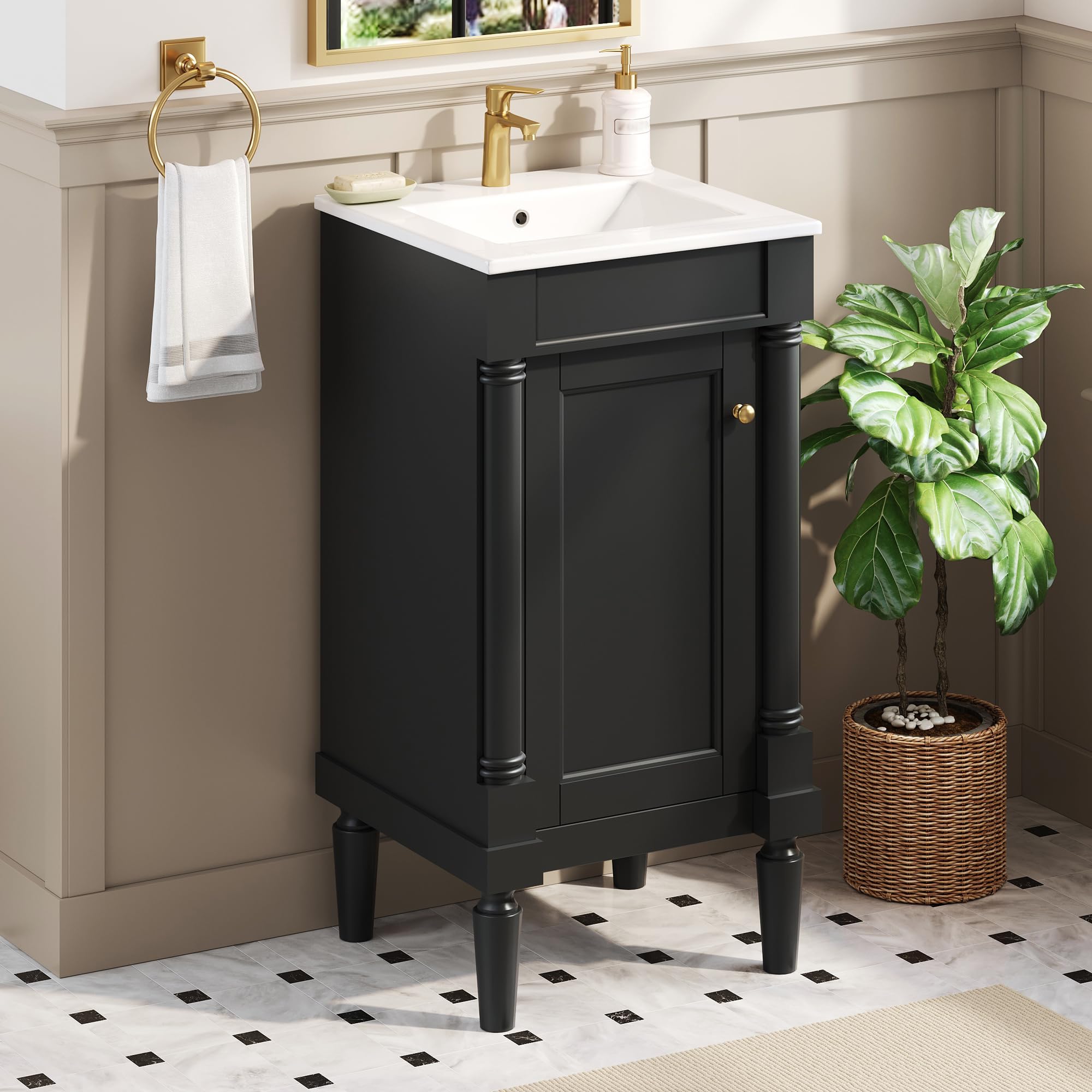 Photo 1 of ***PARTIAL SET - PRICE ADJUSTED***
Merax 18" Bathroom Vanity with Ceramic Sink and Storage, French Style Bathroom Sink Cabinet with Adjustable Shelf and Soft-Closing Hinges, Small Space Solution for Small Bathrooms, Floor Standing