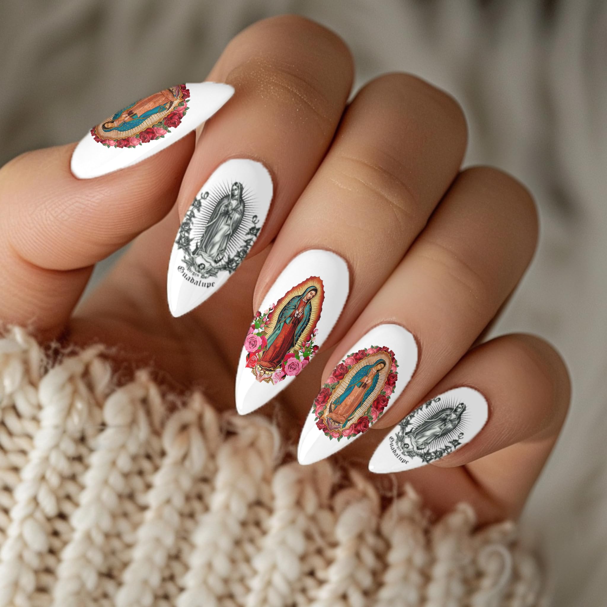 DXH NAIL CO Virgin St Mary Our Lady Guadalupe Immaculate Heart Nail Decals Water Transfer Nail Art Manicure Accessories Nail Supplies